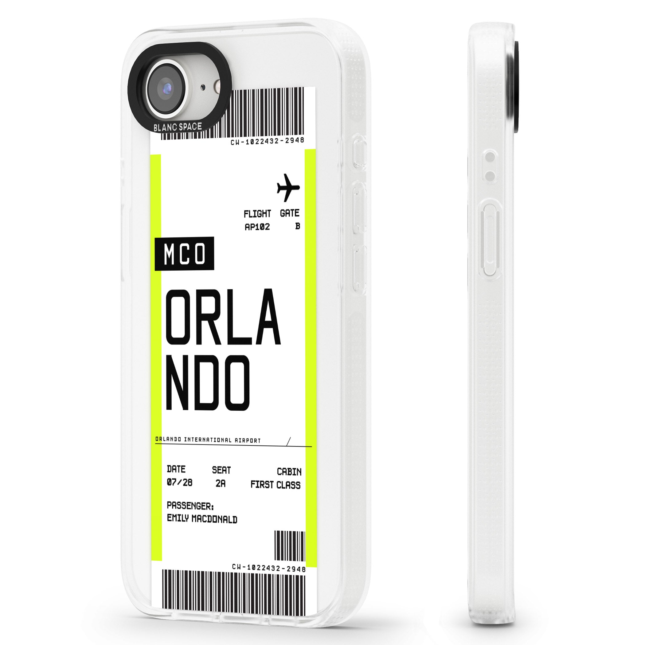 Personalised Orlando Boarding Pass iPhone 16e Clear Case Impact Air - Blanc Space