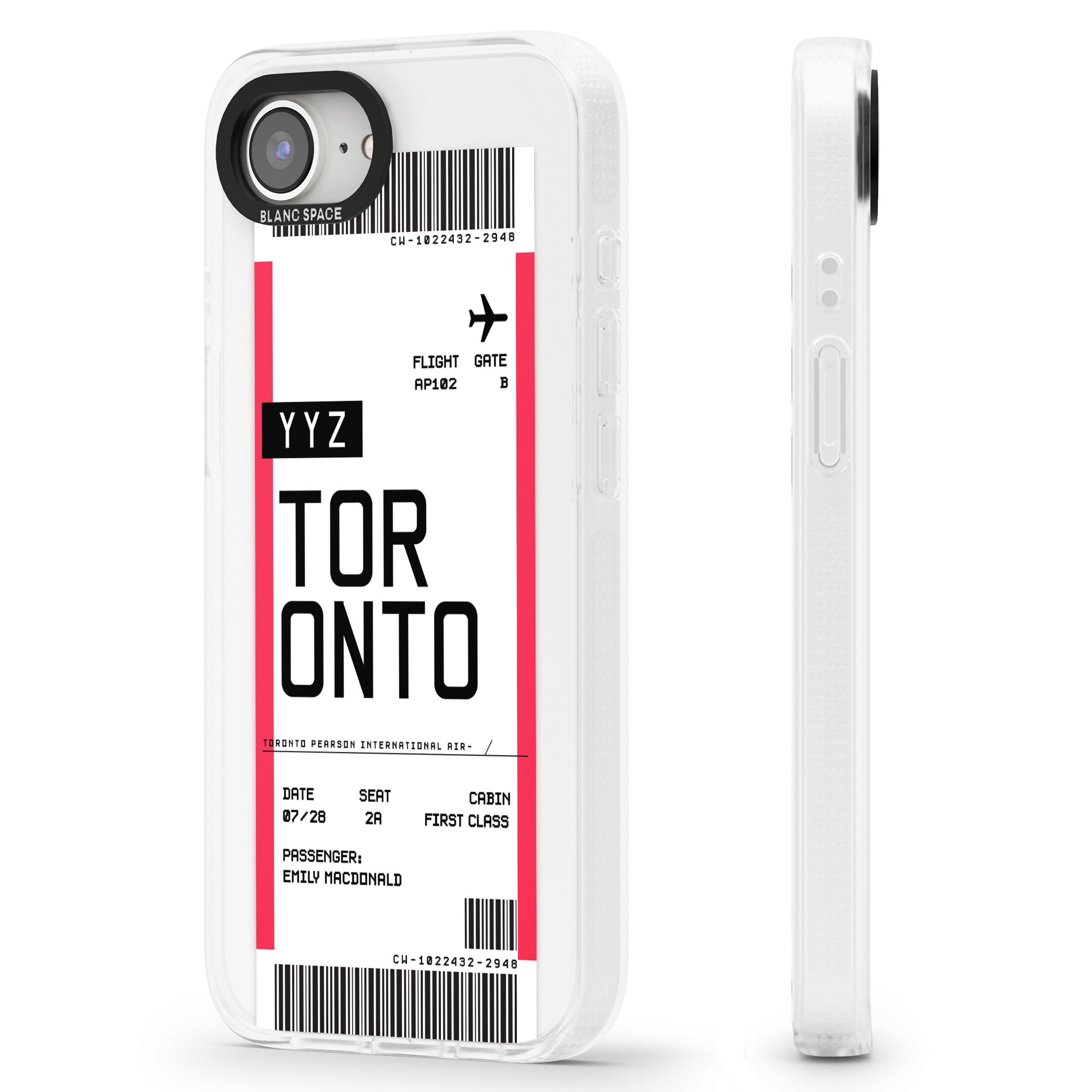 Personalised Toronto Boarding Pass iPhone 16e Clear Case Impact Air - Blanc Space