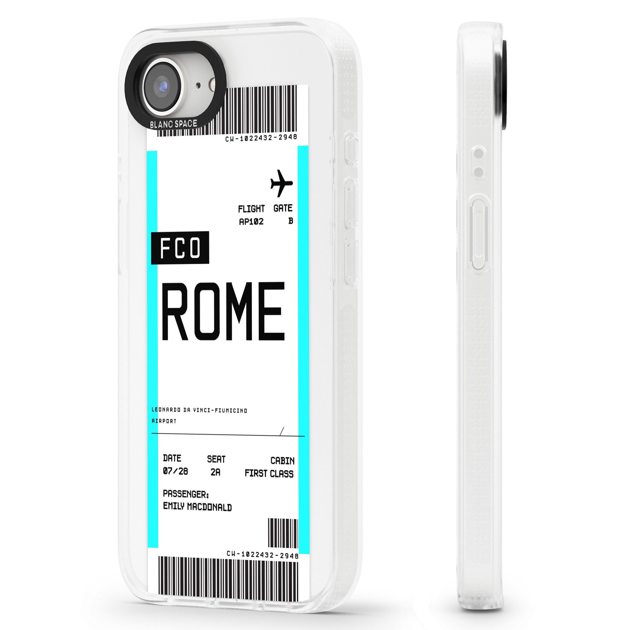 Personalised Rome Boarding Pass iPhone 16e Clear Case Impact Air - Blanc Space