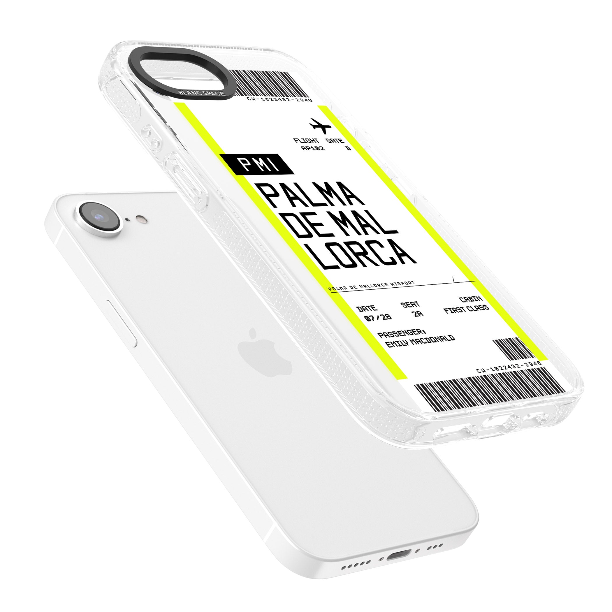 Personalised Palma De Mallorca Boarding Pass iPhone 16e Clear Case Impact Air - Blanc Space