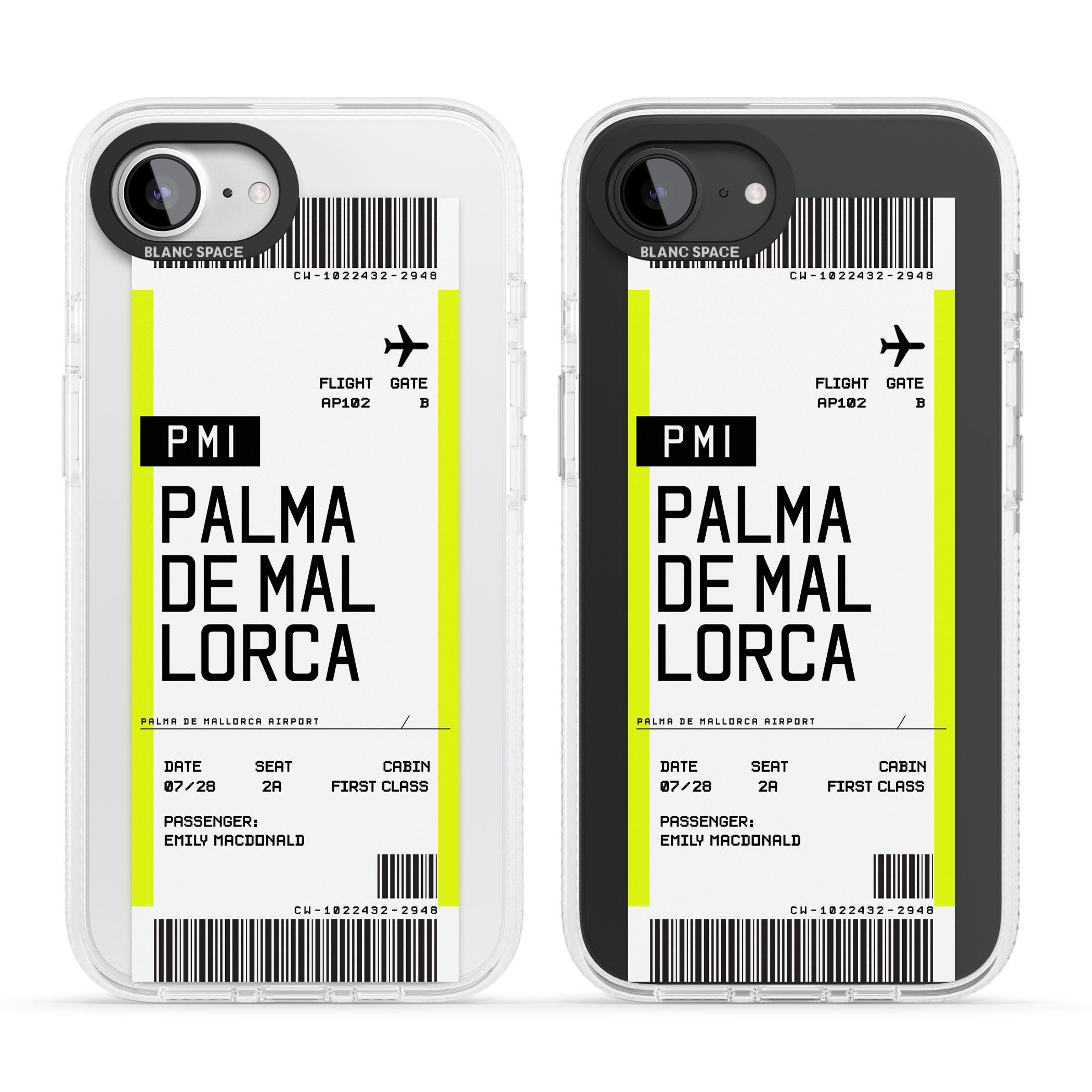 Personalised Palma De Mallorca Boarding Pass iPhone 16e Clear Case Impact Air - Blanc Space