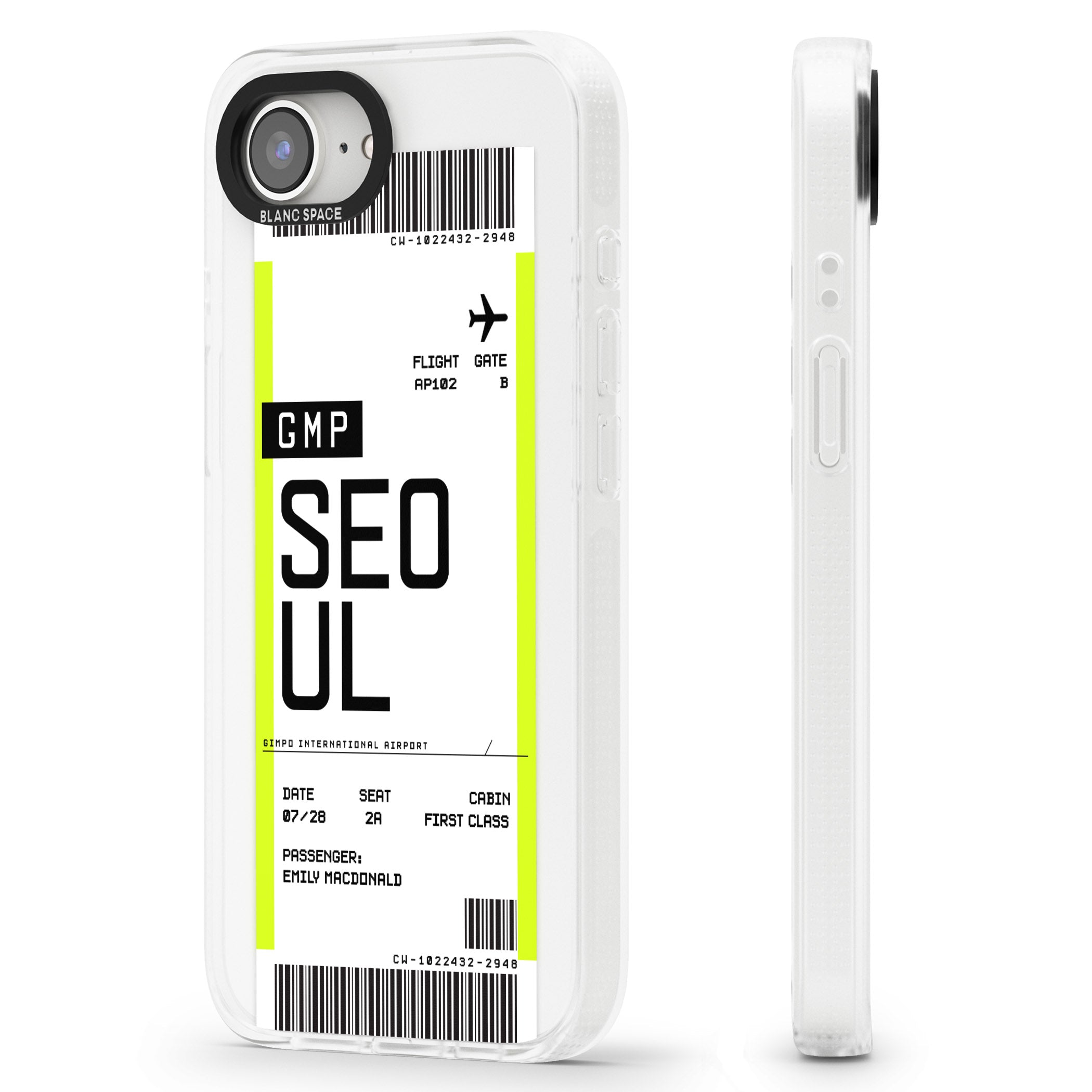 Personalised Seoul Boarding Pass iPhone 16e Clear Case Impact Air - Blanc Space