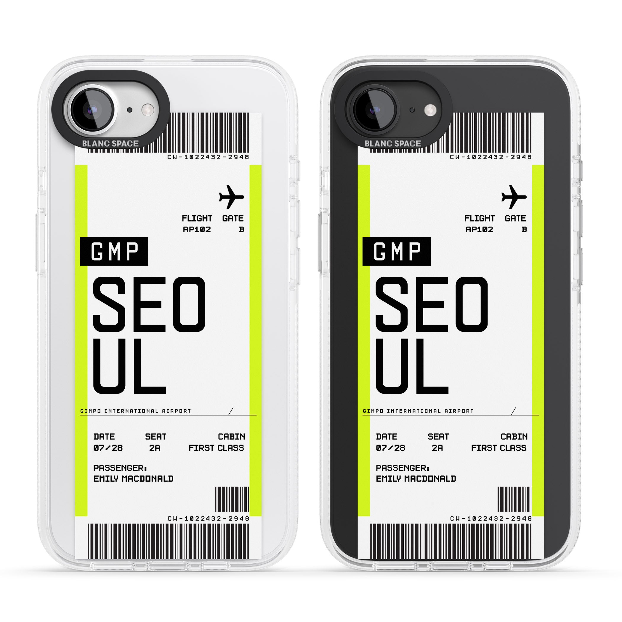 Personalised Seoul Boarding Pass iPhone 16e Clear Case Impact Air - Blanc Space