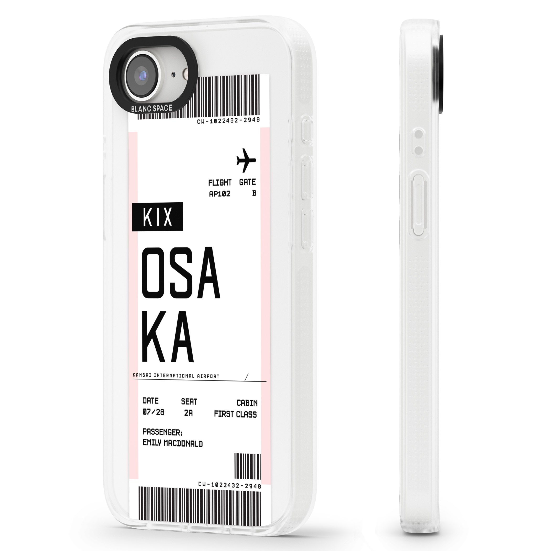 Personalised Osaka Boarding Pass iPhone 16e Clear Case Impact Air - Blanc Space