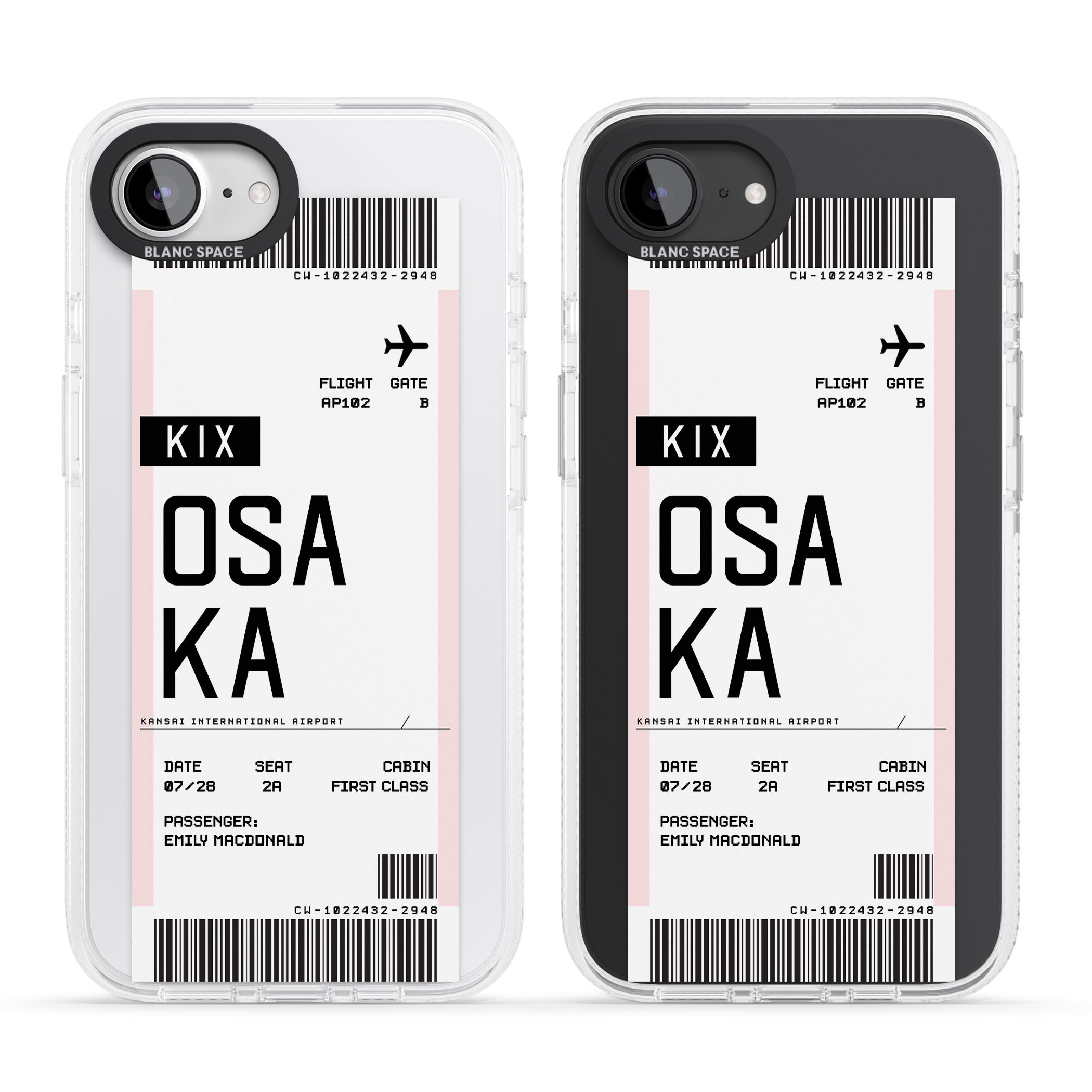 Personalised Osaka Boarding Pass iPhone 16e Clear Case Impact Air - Blanc Space