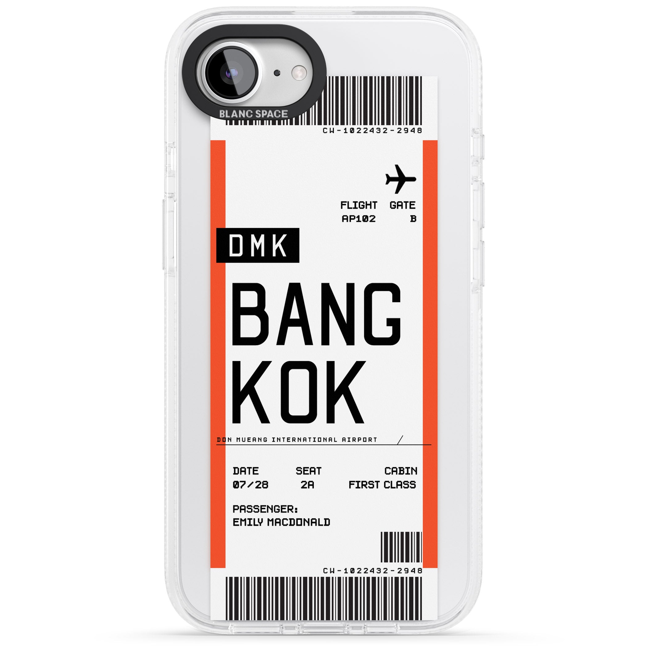 Personalised Bangkok Boarding Pass iPhone 16e Clear Case Impact Air - Blanc Space