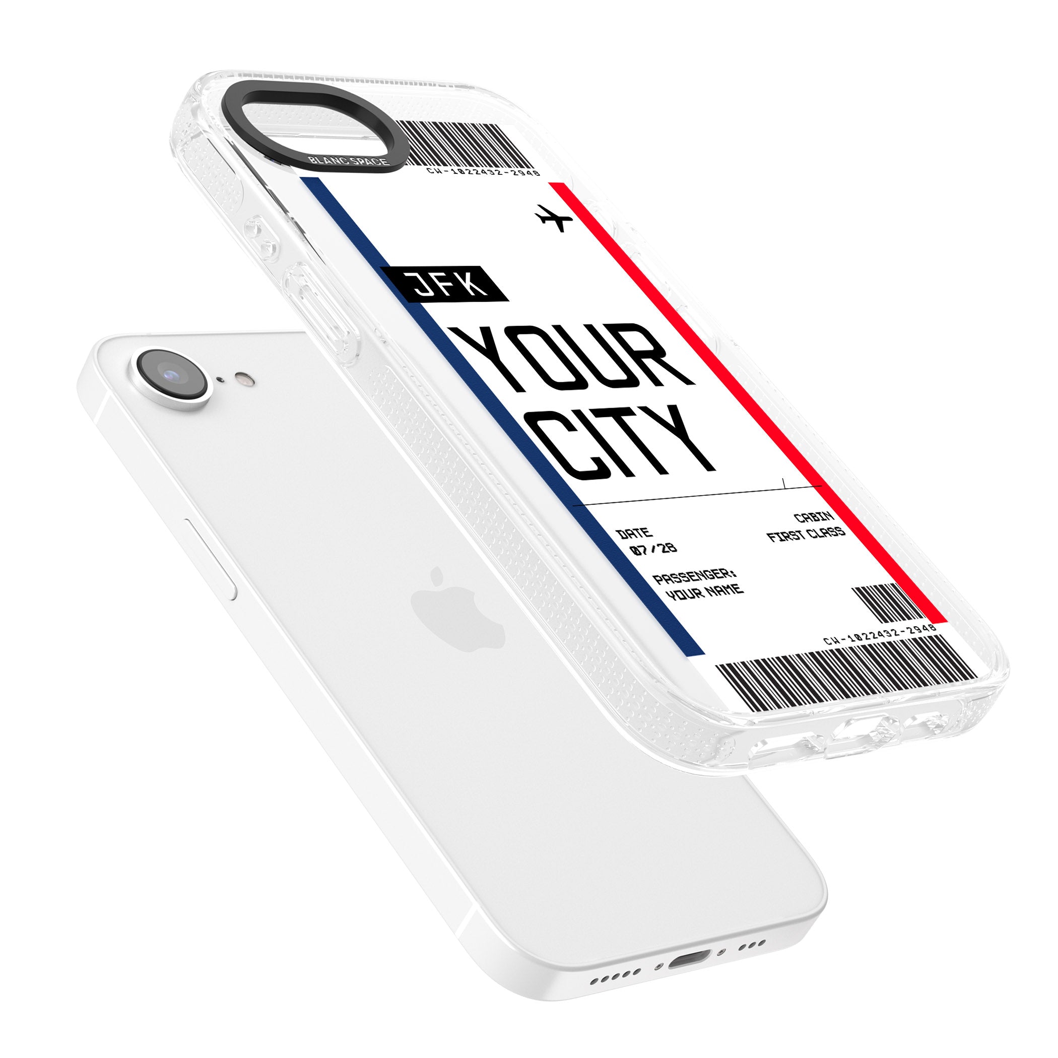 Personalised Create Your Own Boarding Pass Ticket iPhone 16e Clear Case Impact Air - Blanc Space