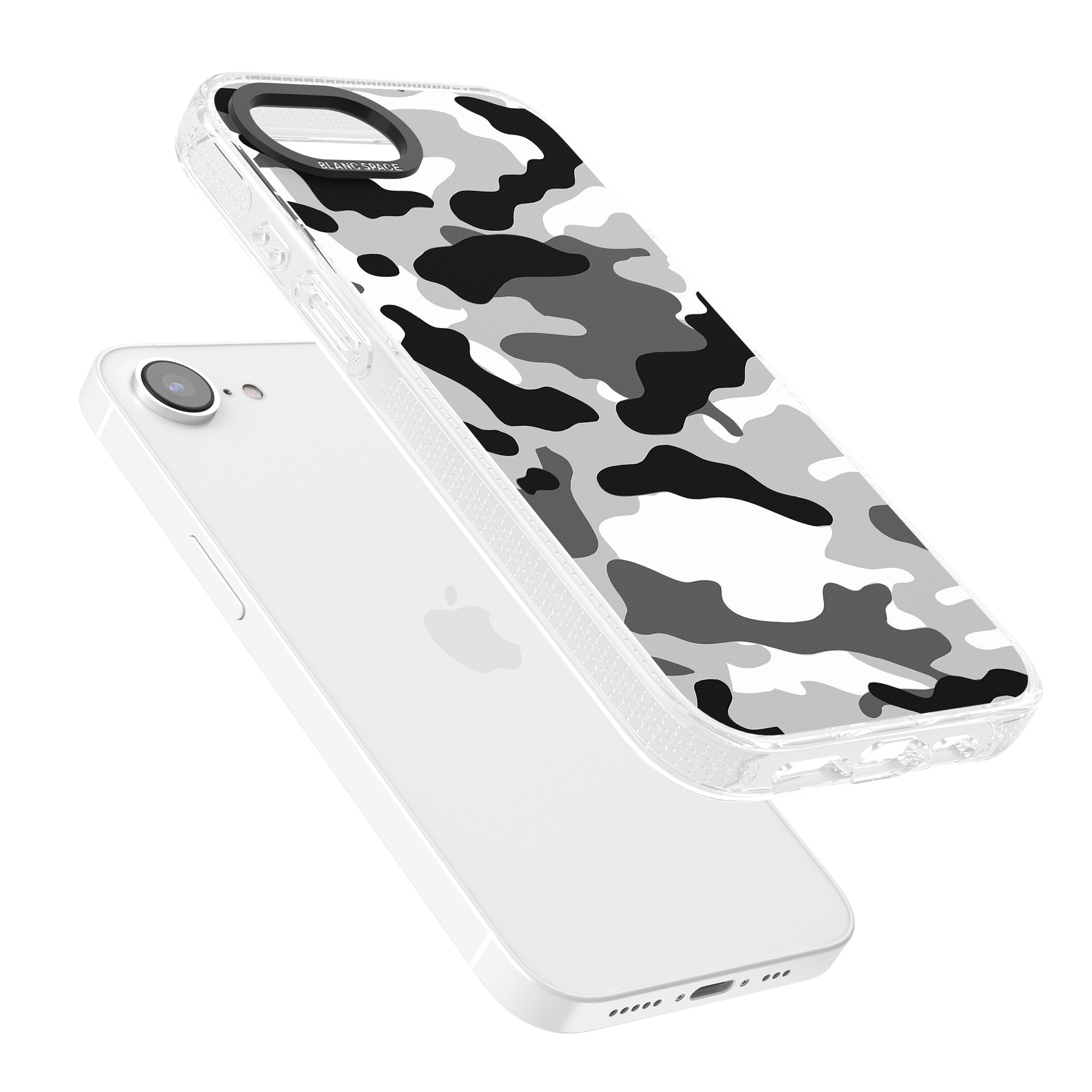 Grey Black Urban Camo iPhone 16e Clear Case Impact Air - Blanc Space