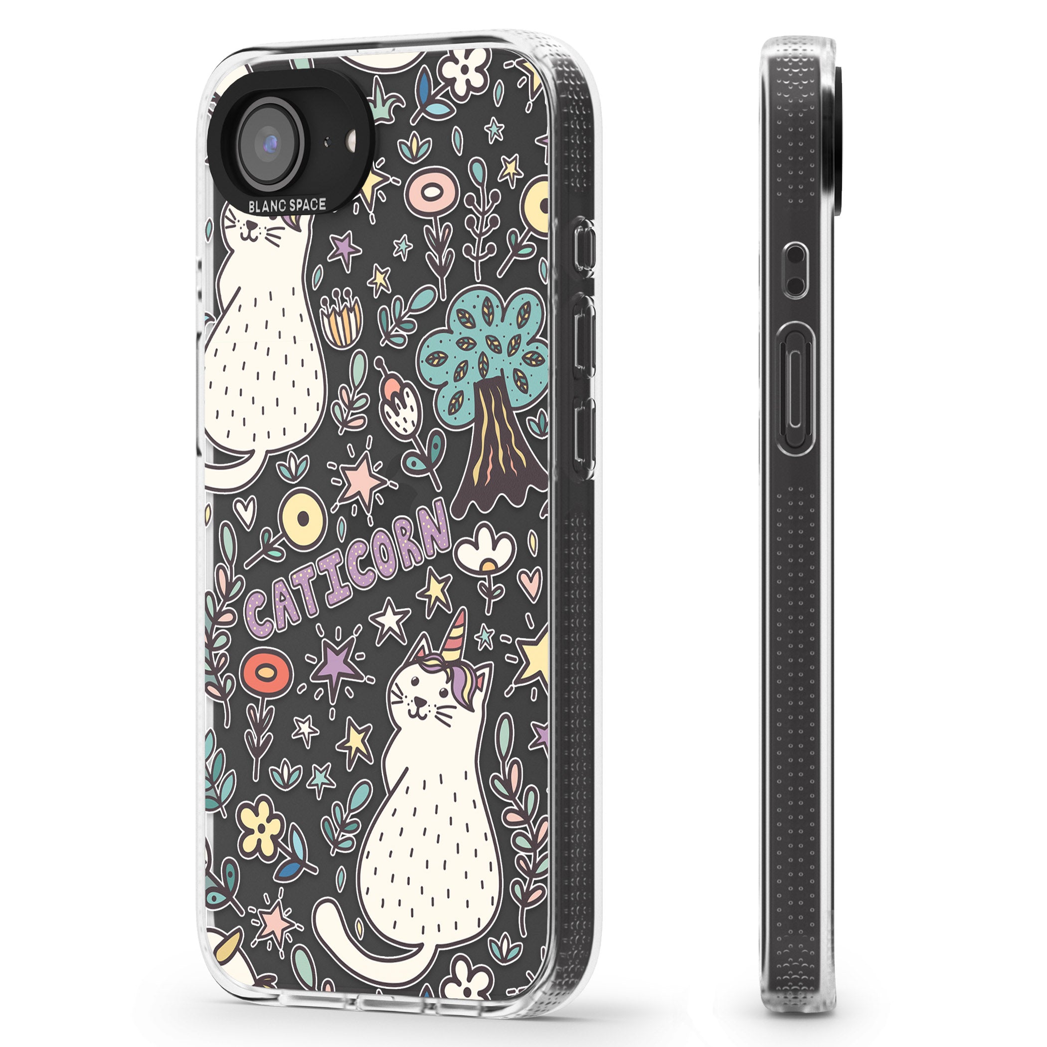 Caticorn pattern iPhone 16e Clear Case Impact Air - Blanc Space