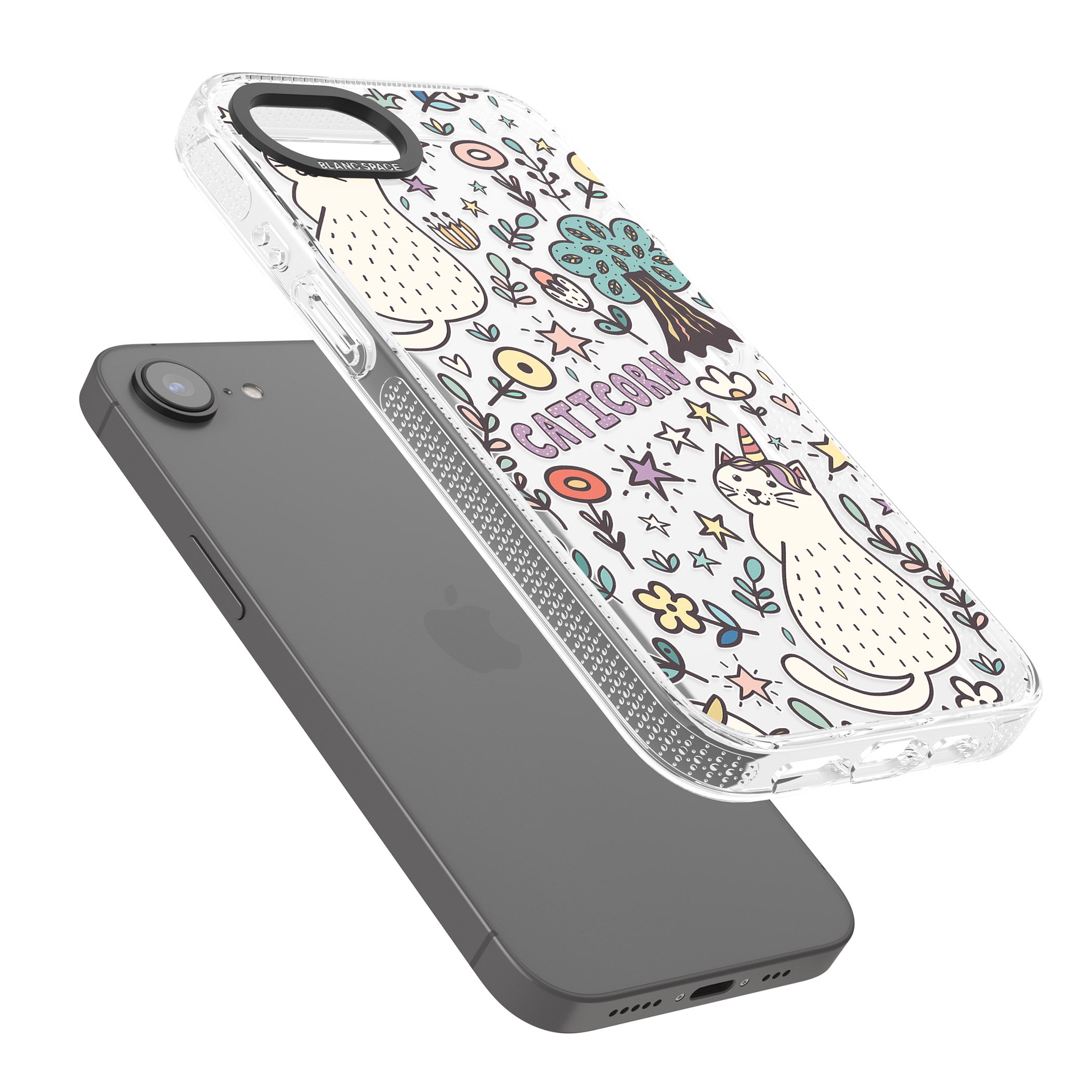 Caticorn pattern iPhone 16e Clear Case Impact Air - Blanc Space