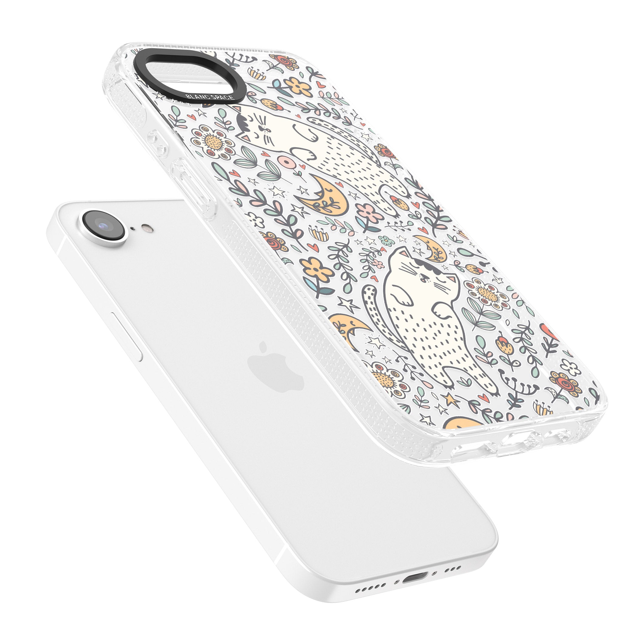 Sleeping Cat Pattern iPhone 16e Clear Case Impact Air - Blanc Space