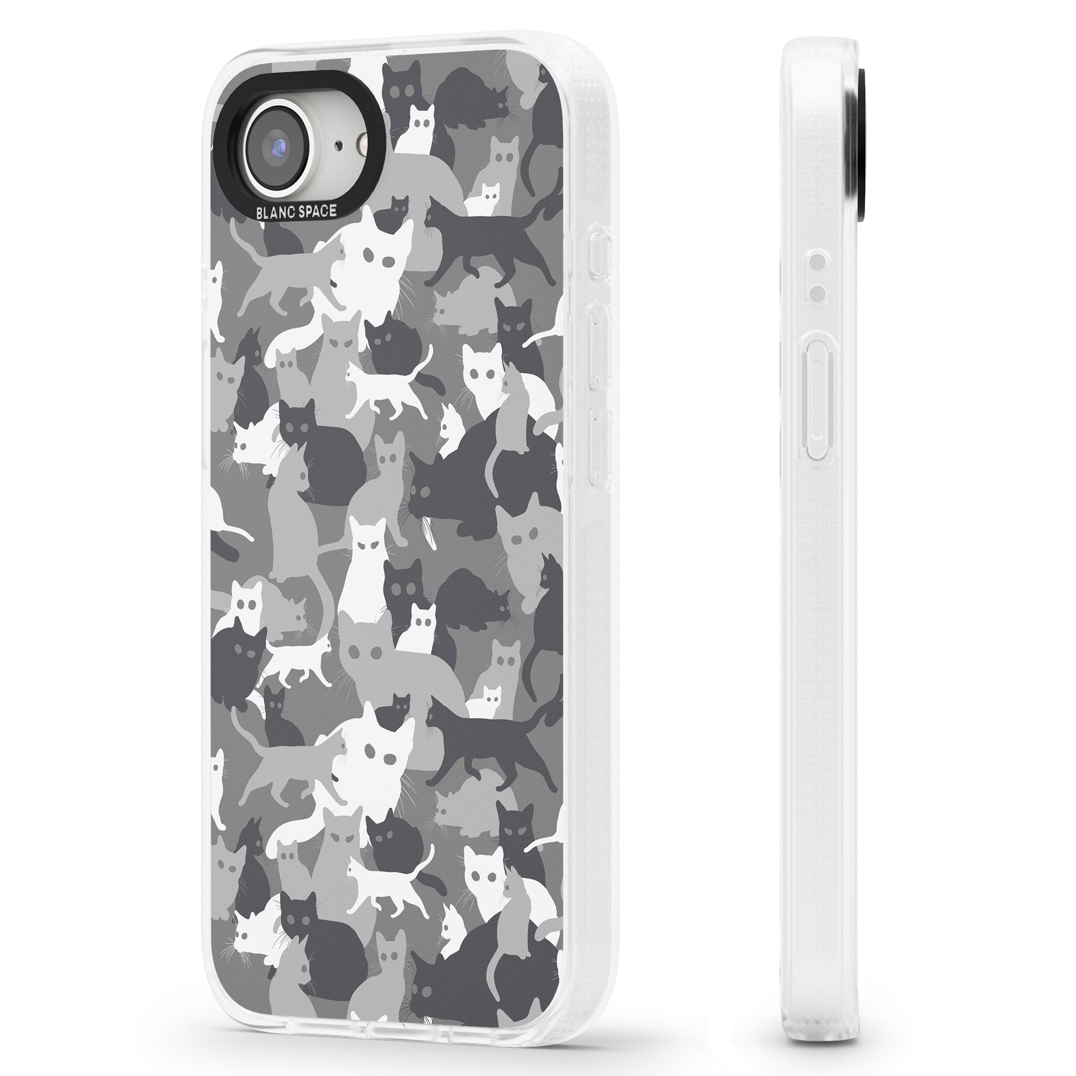 Dark Grey Cat Camouflage Pattern iPhone 16e Clear Case Impact Air - Blanc Space