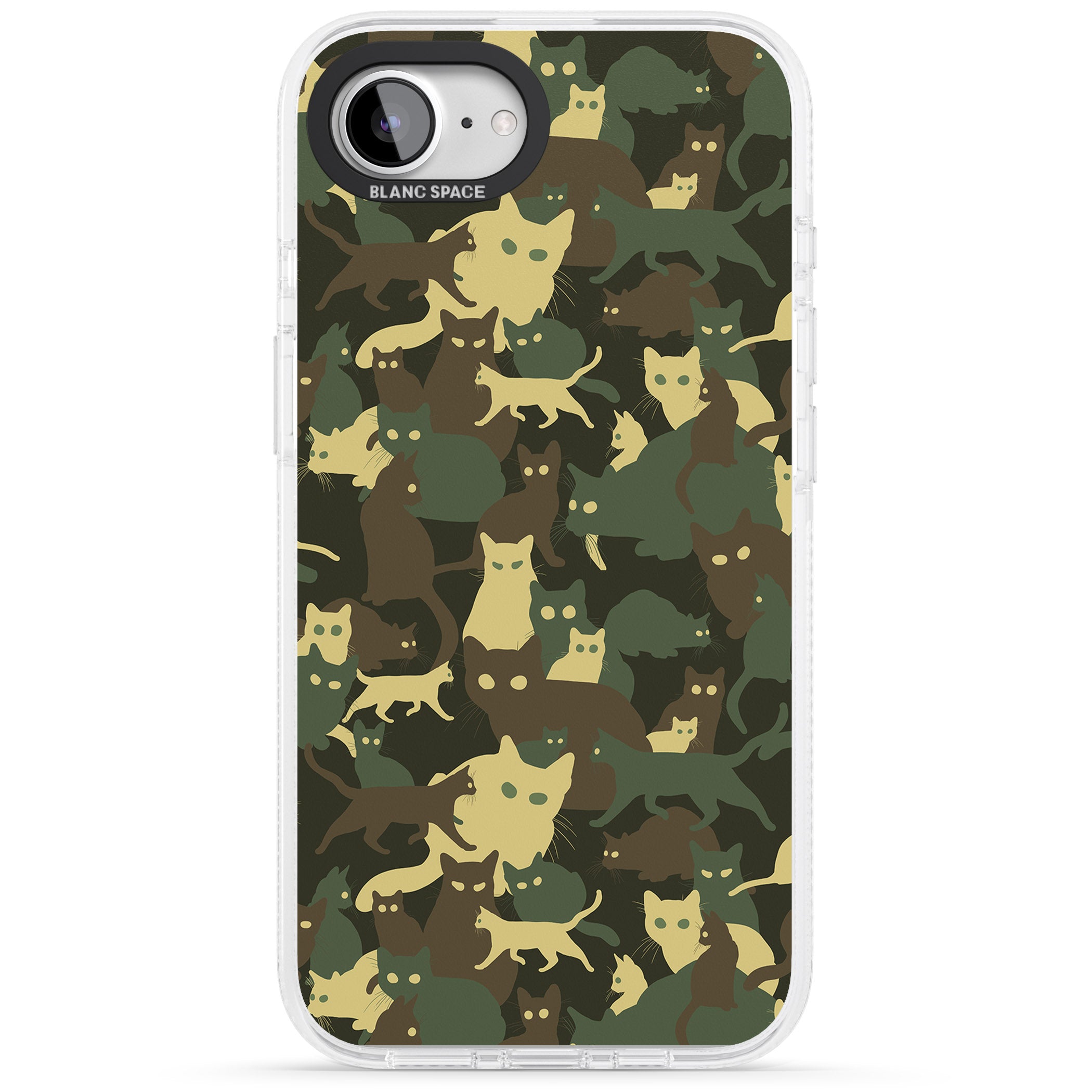 Forest Green Cat Camouflage Pattern iPhone 16e Clear Case Impact Air - Blanc Space