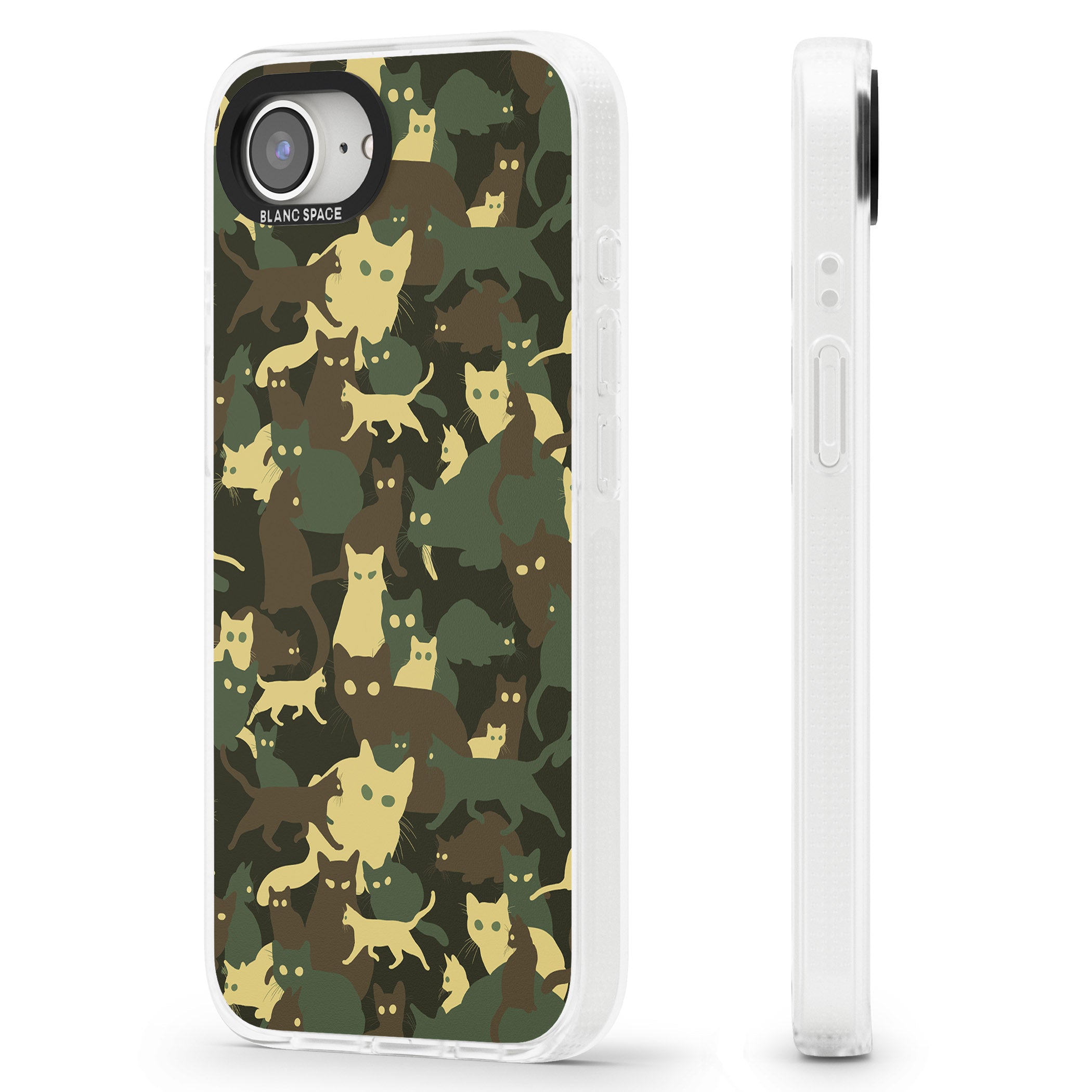 Forest Green Cat Camouflage Pattern iPhone 16e Clear Case Impact Air - Blanc Space