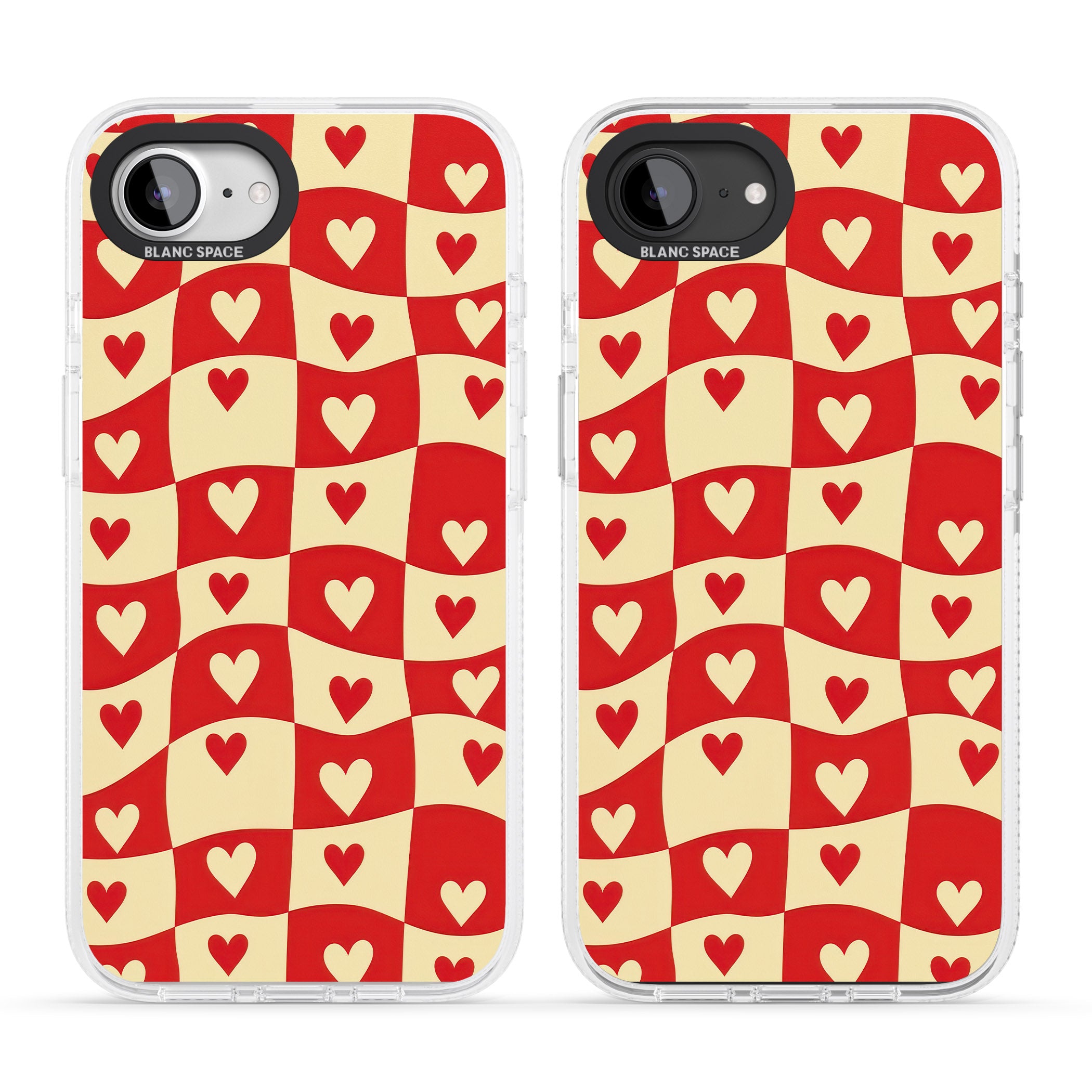 Red Wavy Checked & Hearts iPhone 16e Clear Case Impact Air - Blanc Space