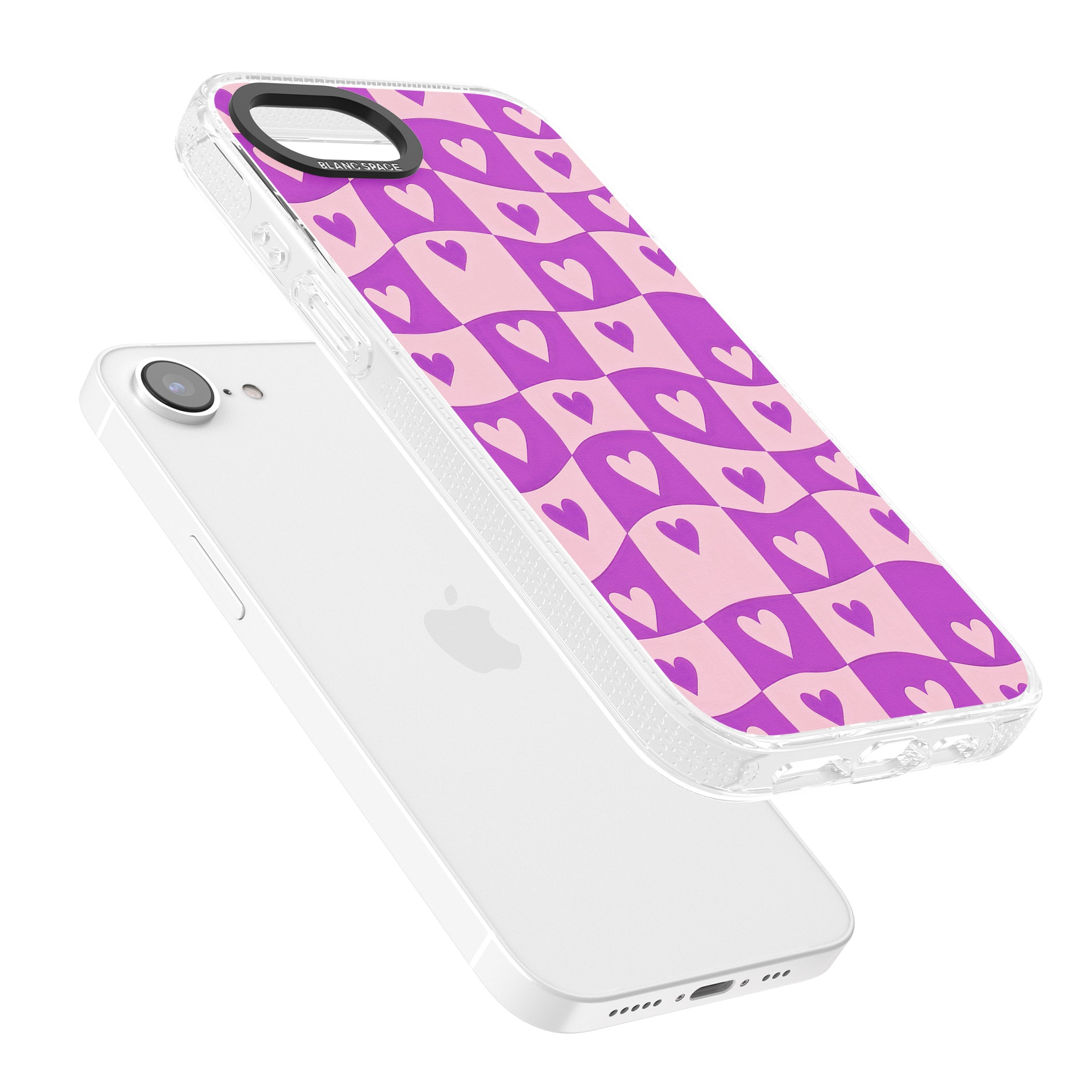 Purple Wavy Checked & Hearts iPhone 16e Clear Case Impact Air - Blanc Space