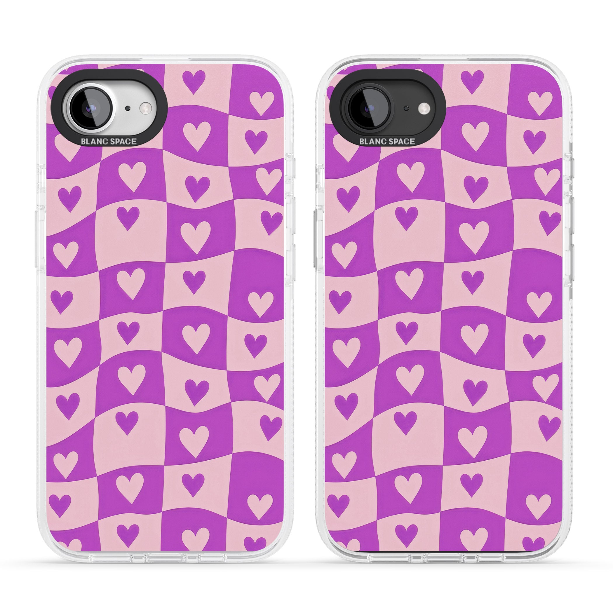 Purple Wavy Checked & Hearts iPhone 16e Clear Case Impact Air - Blanc Space