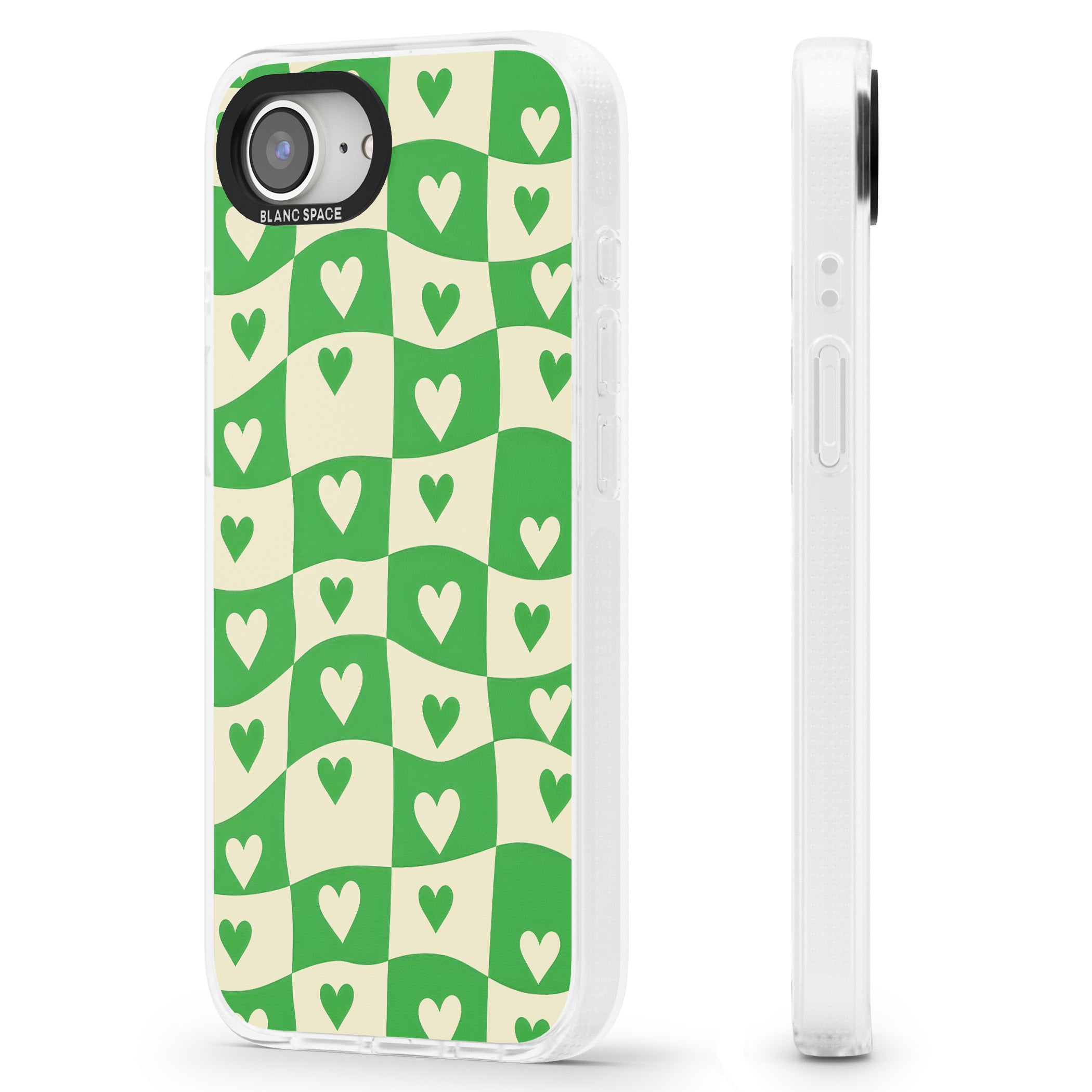 Green Wavy Checked & Hearts iPhone 16e Clear Case Impact Air - Blanc Space