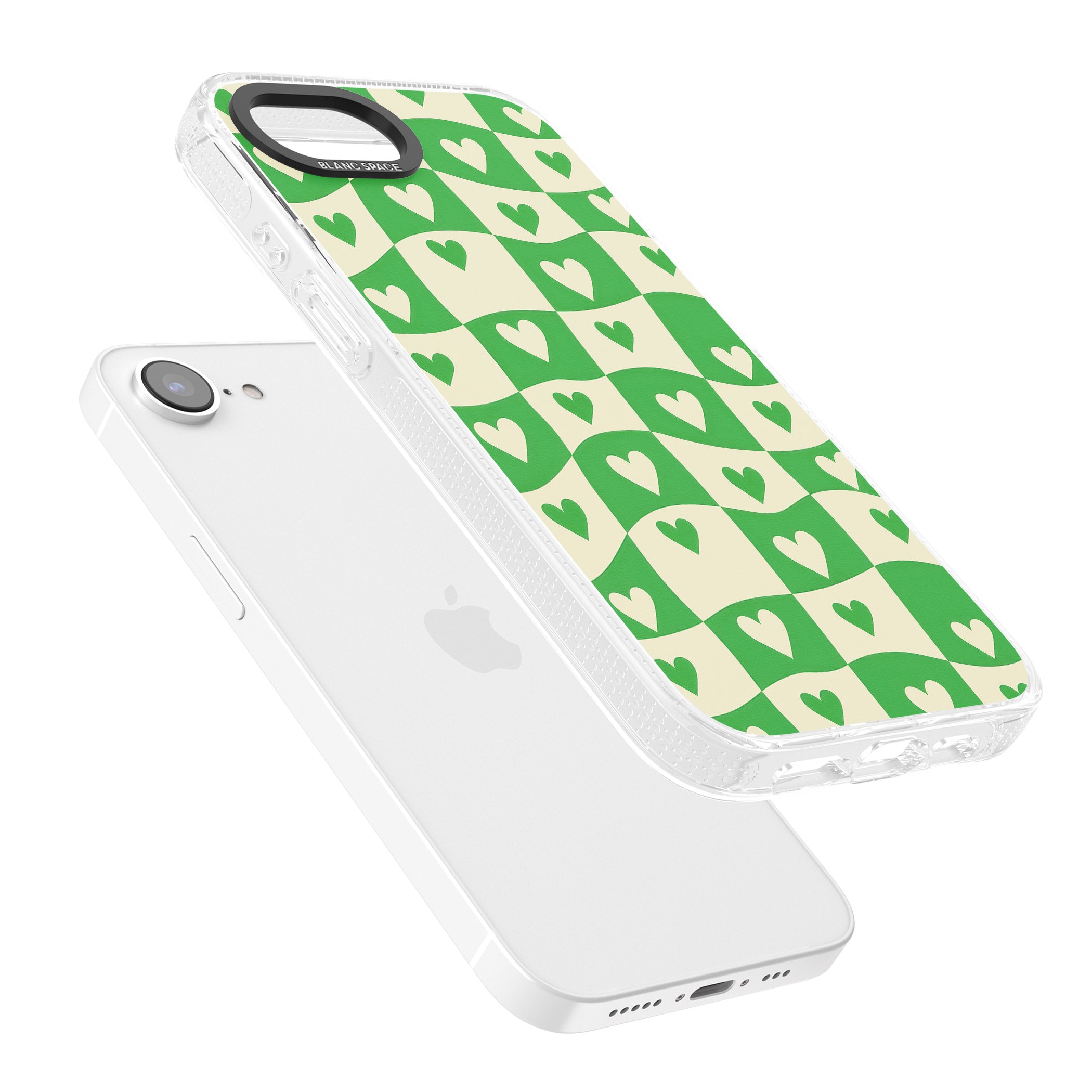 Green Wavy Checked & Hearts iPhone 16e Clear Case Impact Air - Blanc Space