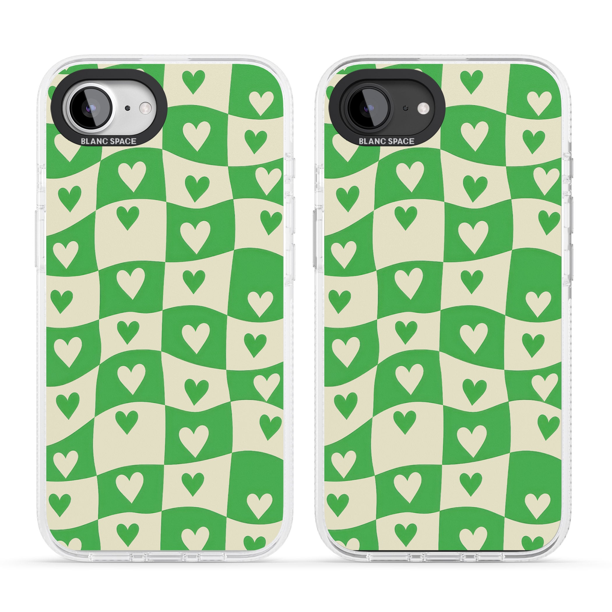 Green Wavy Checked & Hearts iPhone 16e Clear Case Impact Air - Blanc Space