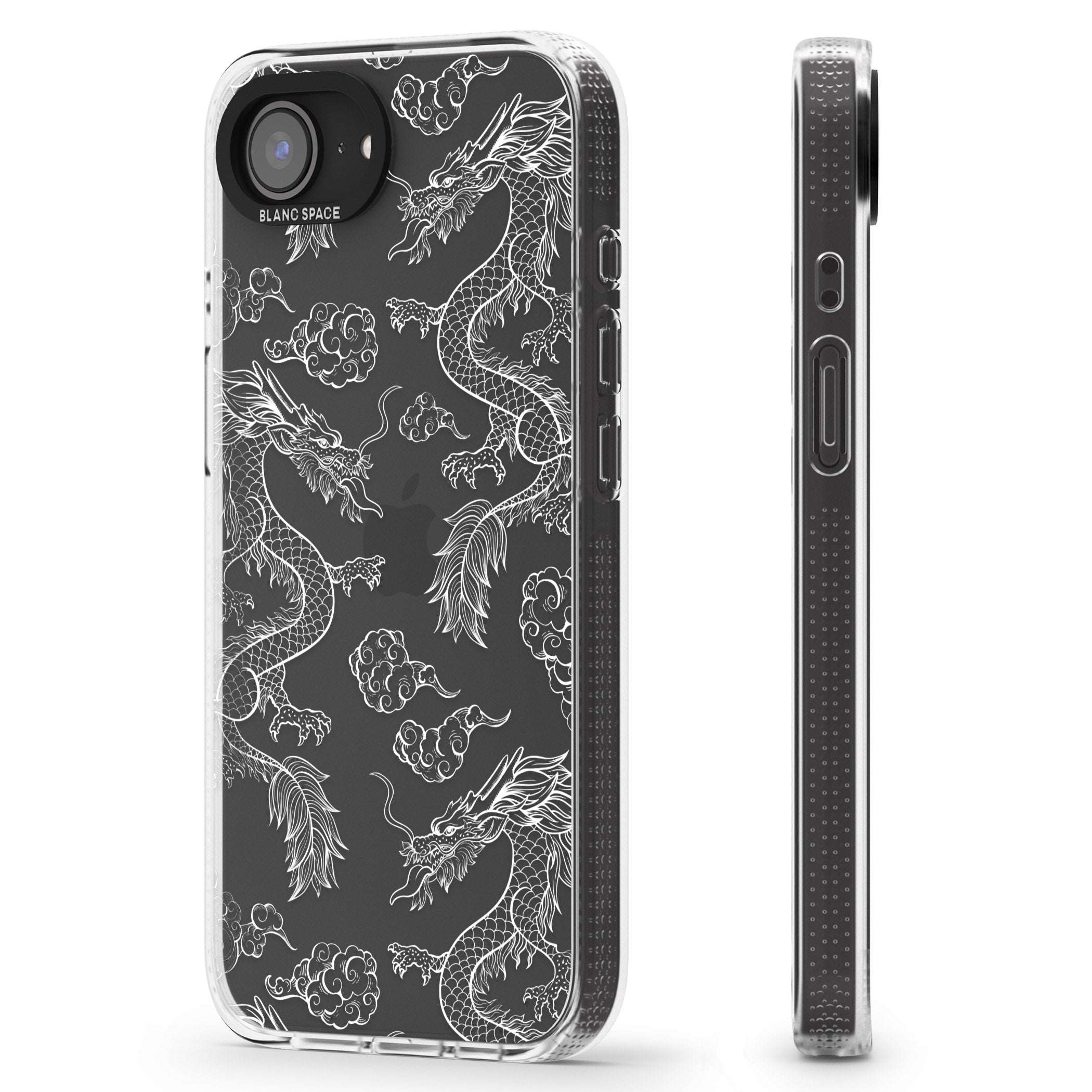 White Dragon Pattern iPhone 16e Clear Case Impact Air - Blanc Space