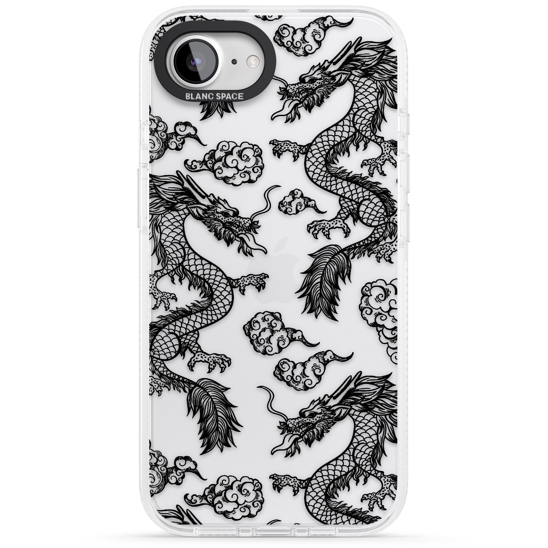Black Dragon Pattern iPhone 16e Clear Case Impact Air - Blanc Space