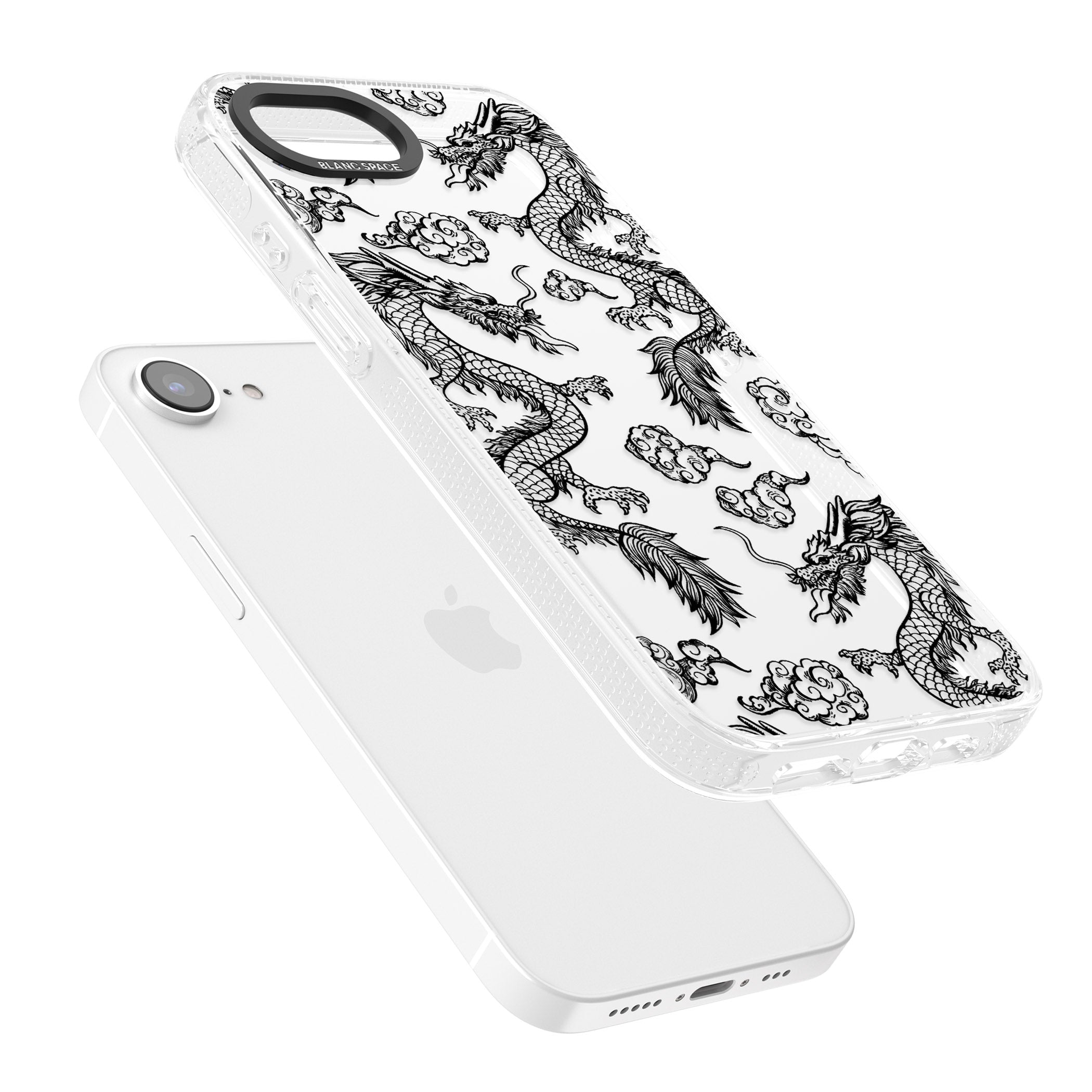 Black Dragon Pattern iPhone 16e Clear Case Impact Air - Blanc Space