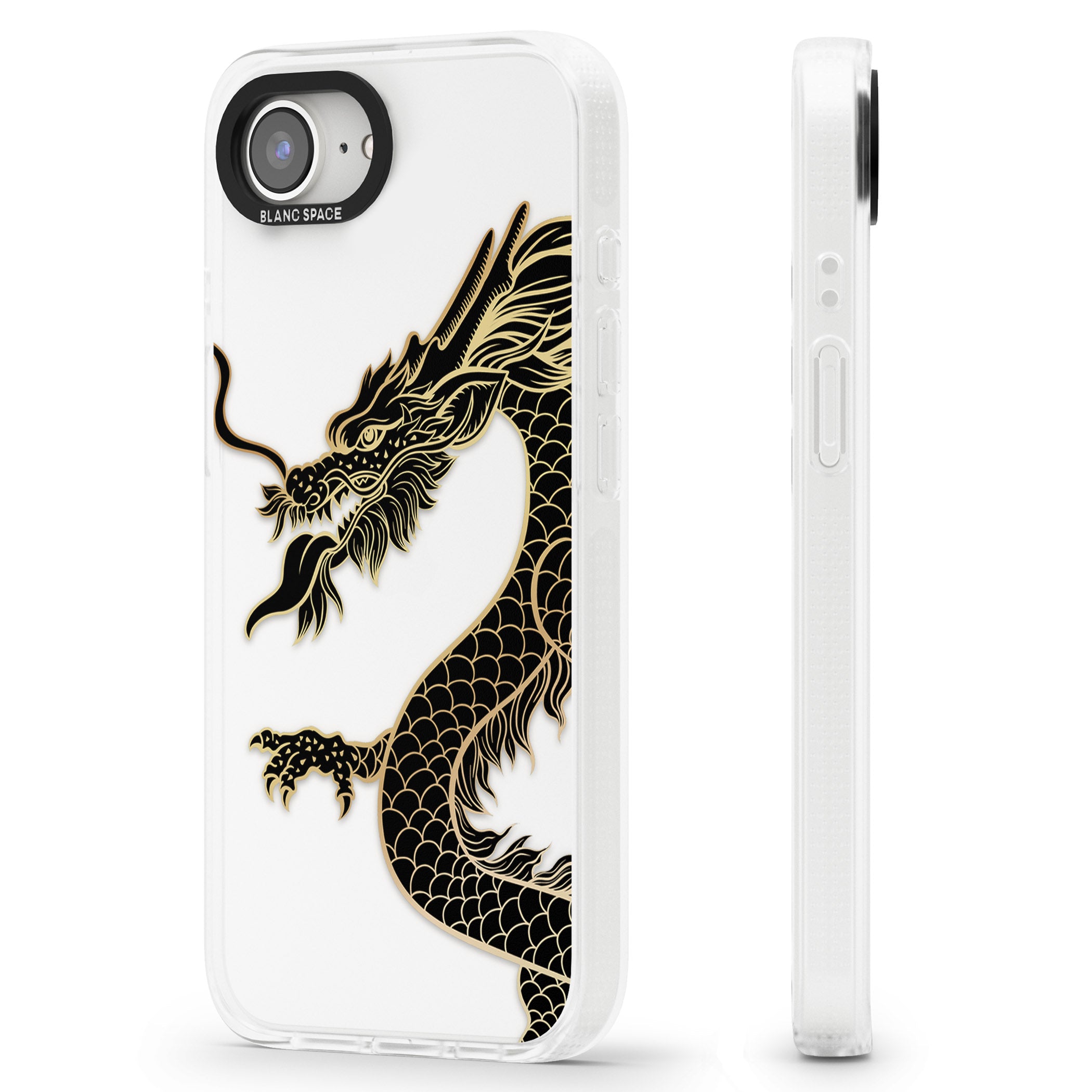 Large Black Dragon iPhone 16e Clear Case Impact Air - Blanc Space
