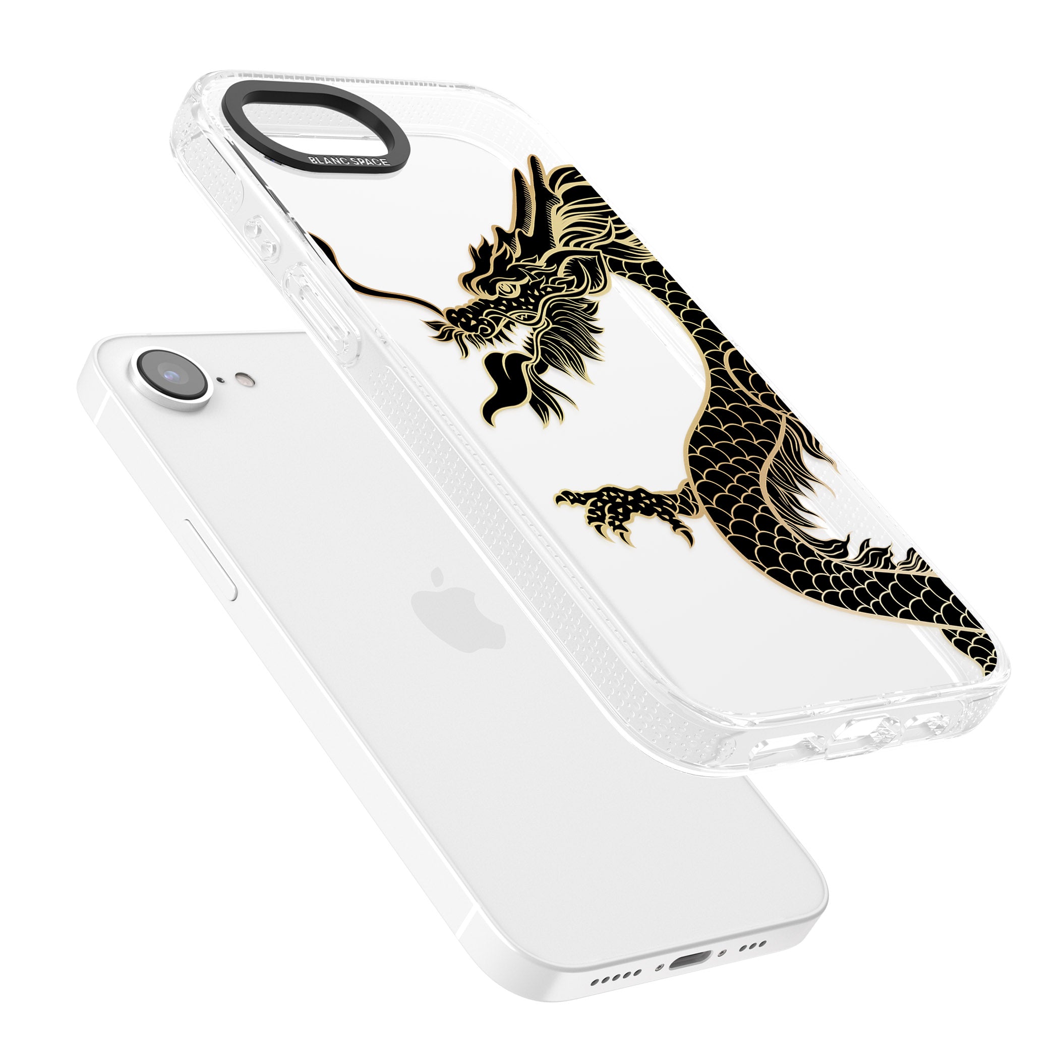 Large Black Dragon iPhone 16e Clear Case Impact Air - Blanc Space
