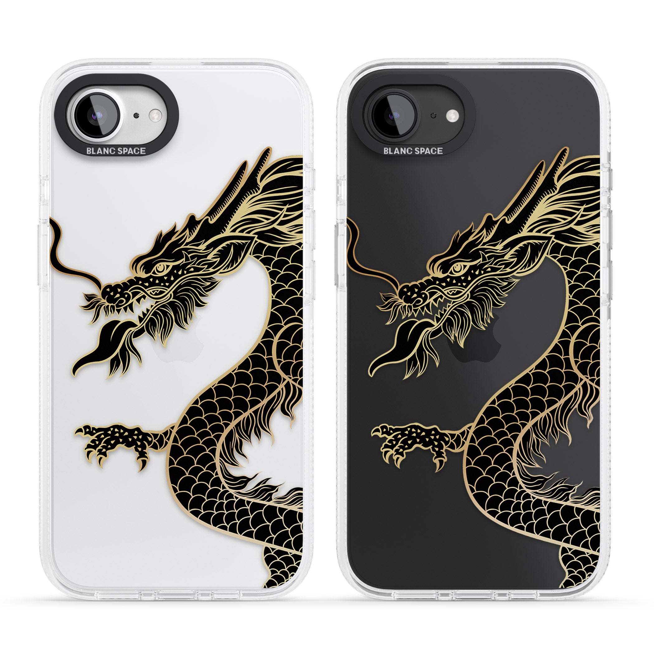 Large Black Dragon iPhone 16e Clear Case Impact Air - Blanc Space