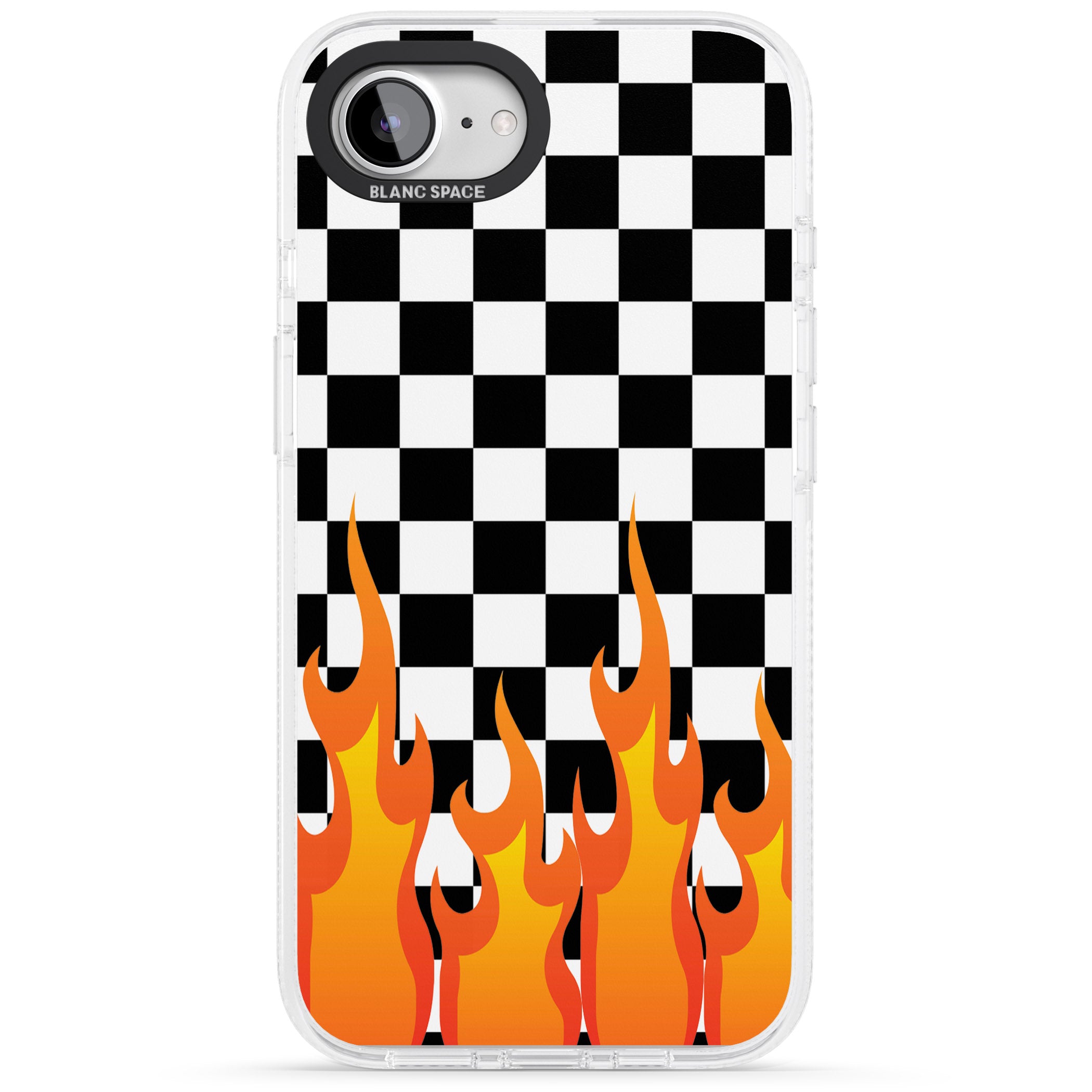 Checkered Fire iPhone 16e Clear Case Impact Air - Blanc Space