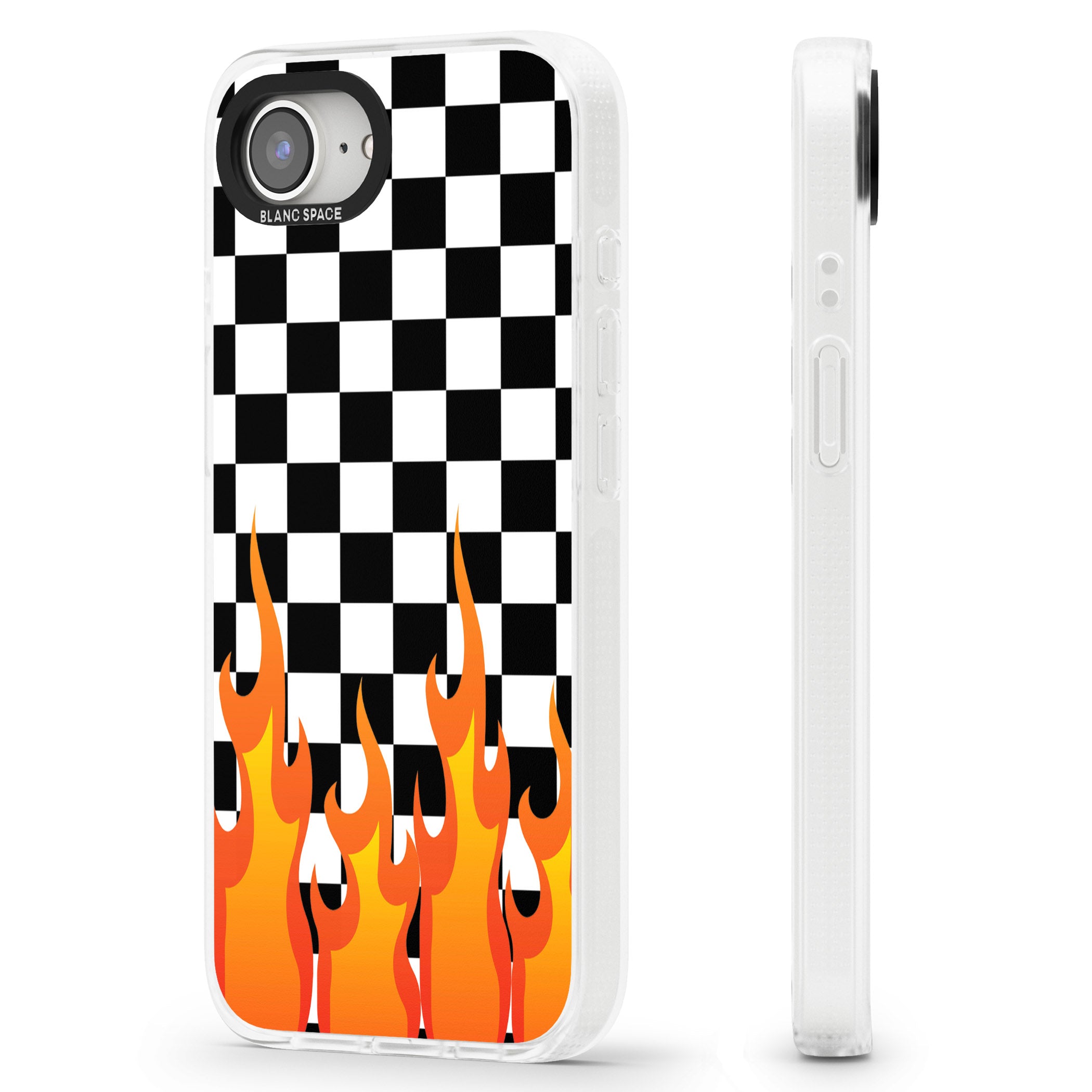Checkered Fire iPhone 16e Clear Case Impact Air - Blanc Space