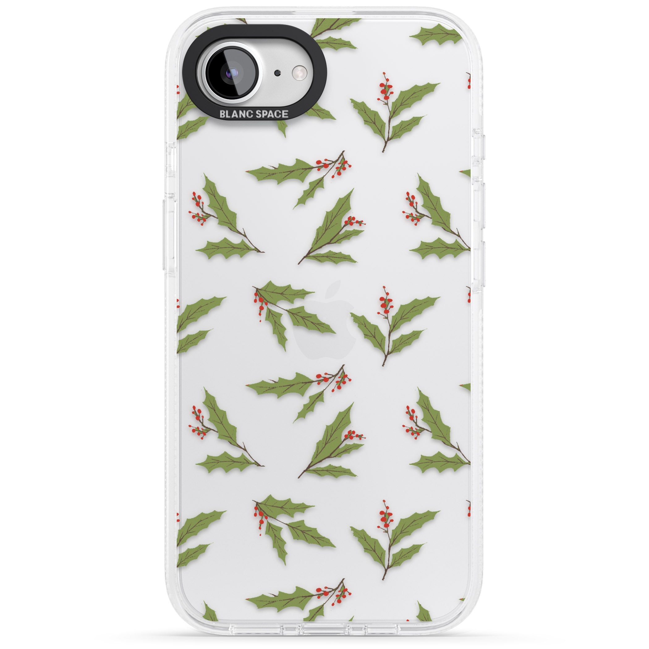 Christmas Holly Pattern iPhone 16e Clear Case Impact Air - Blanc Space