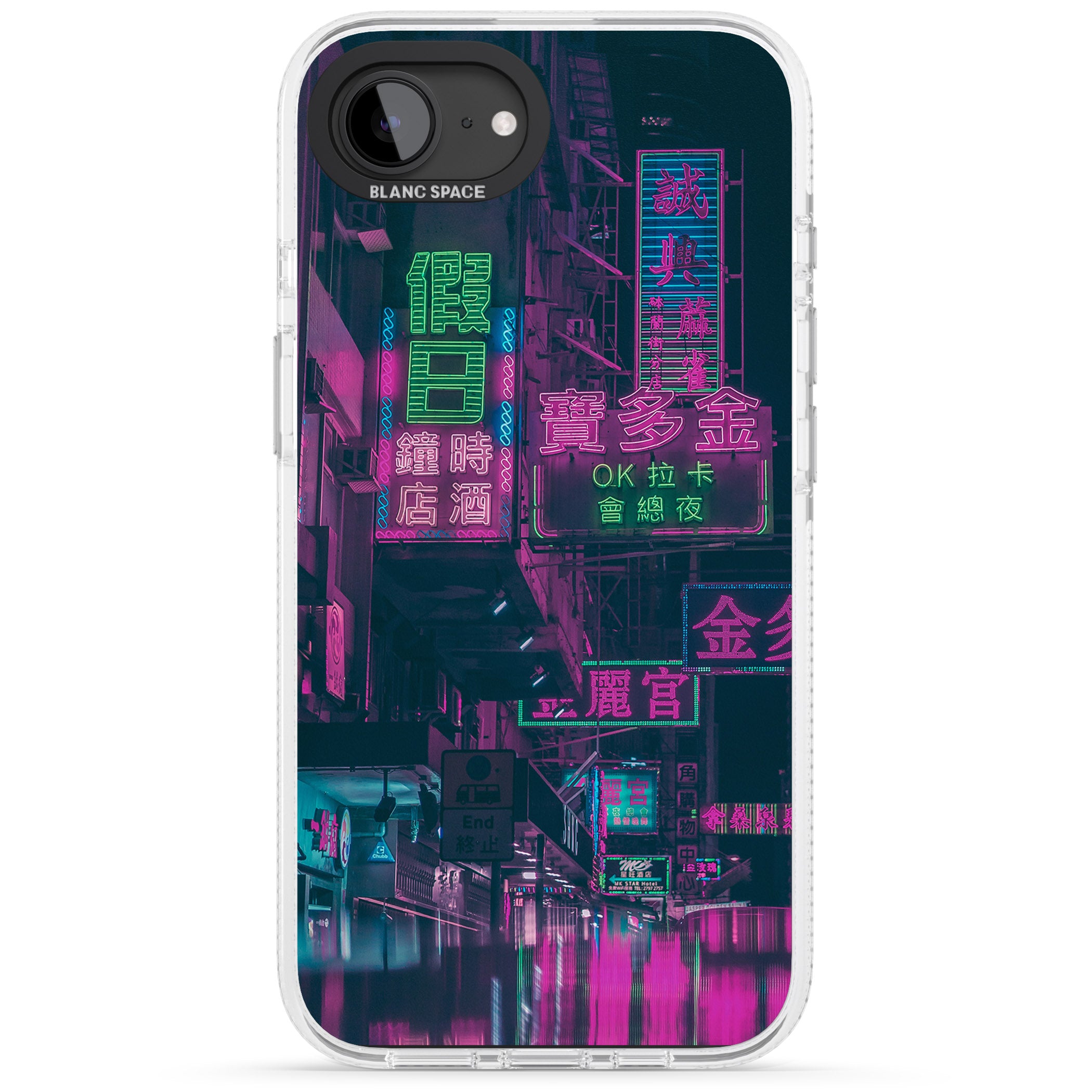 Rainy Reflections - Neon Cities Photographs iPhone 16e Clear Case Impact Air - Blanc Space