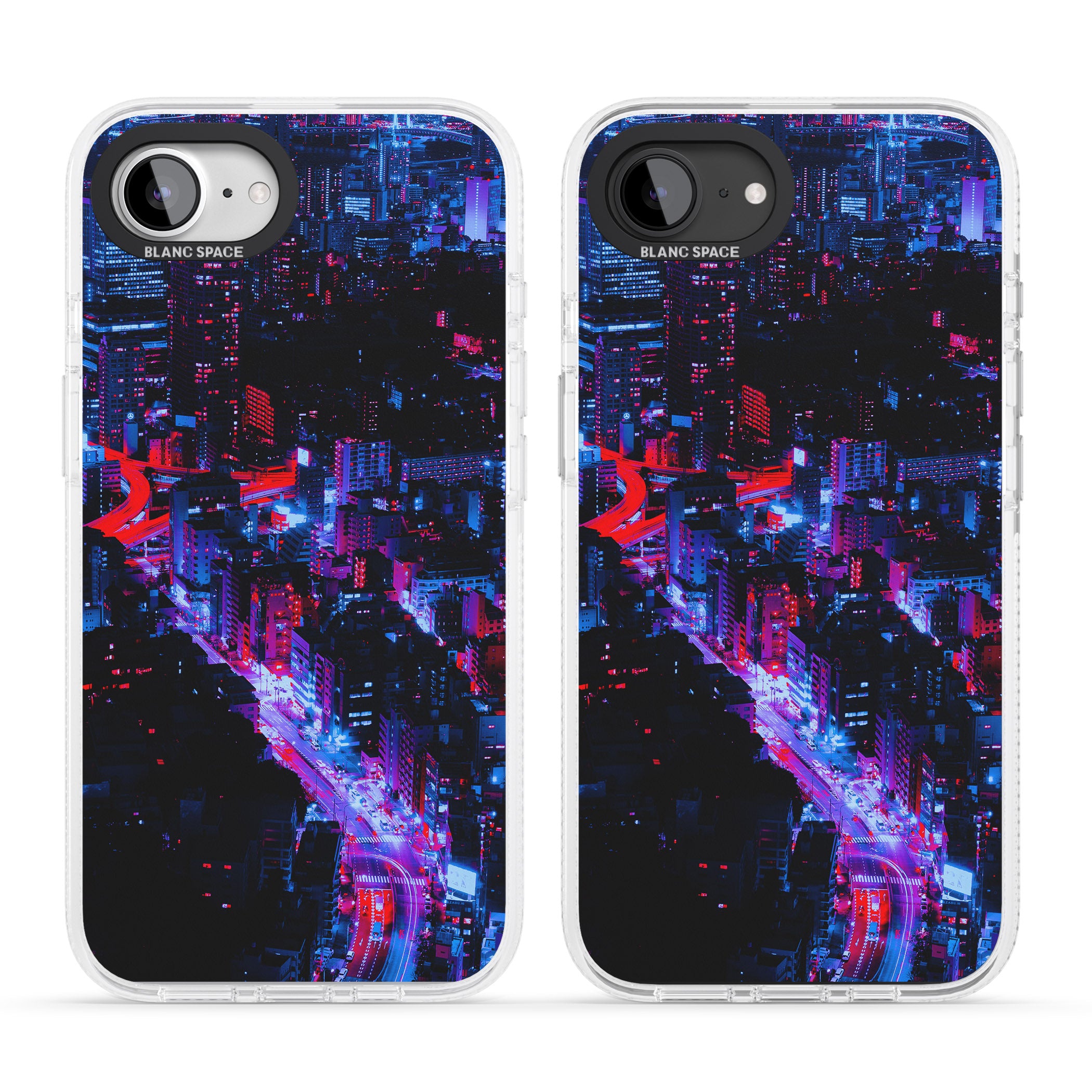 Arial City View - Neon Cities Photographs iPhone 16e Clear Case Impact Air - Blanc Space