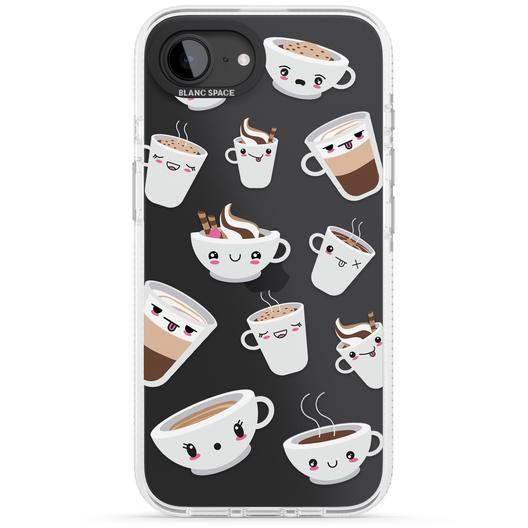 Coffee Faces iPhone 16e Clear Case Impact Air - Blanc Space