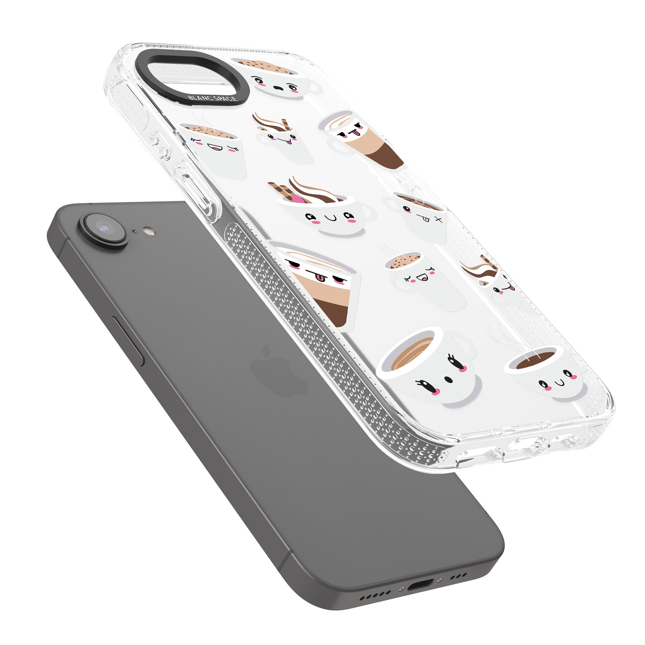 Coffee Faces iPhone 16e Clear Case Impact Air - Blanc Space