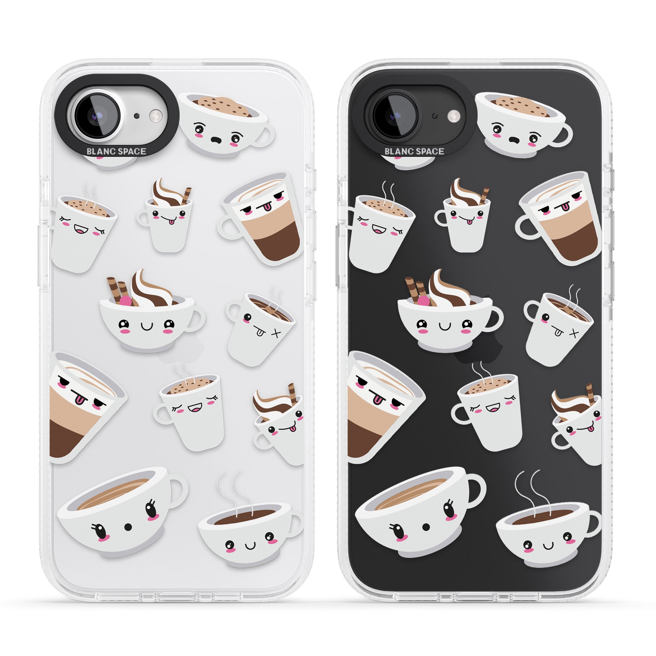 Coffee Faces iPhone 16e Clear Case Impact Air - Blanc Space