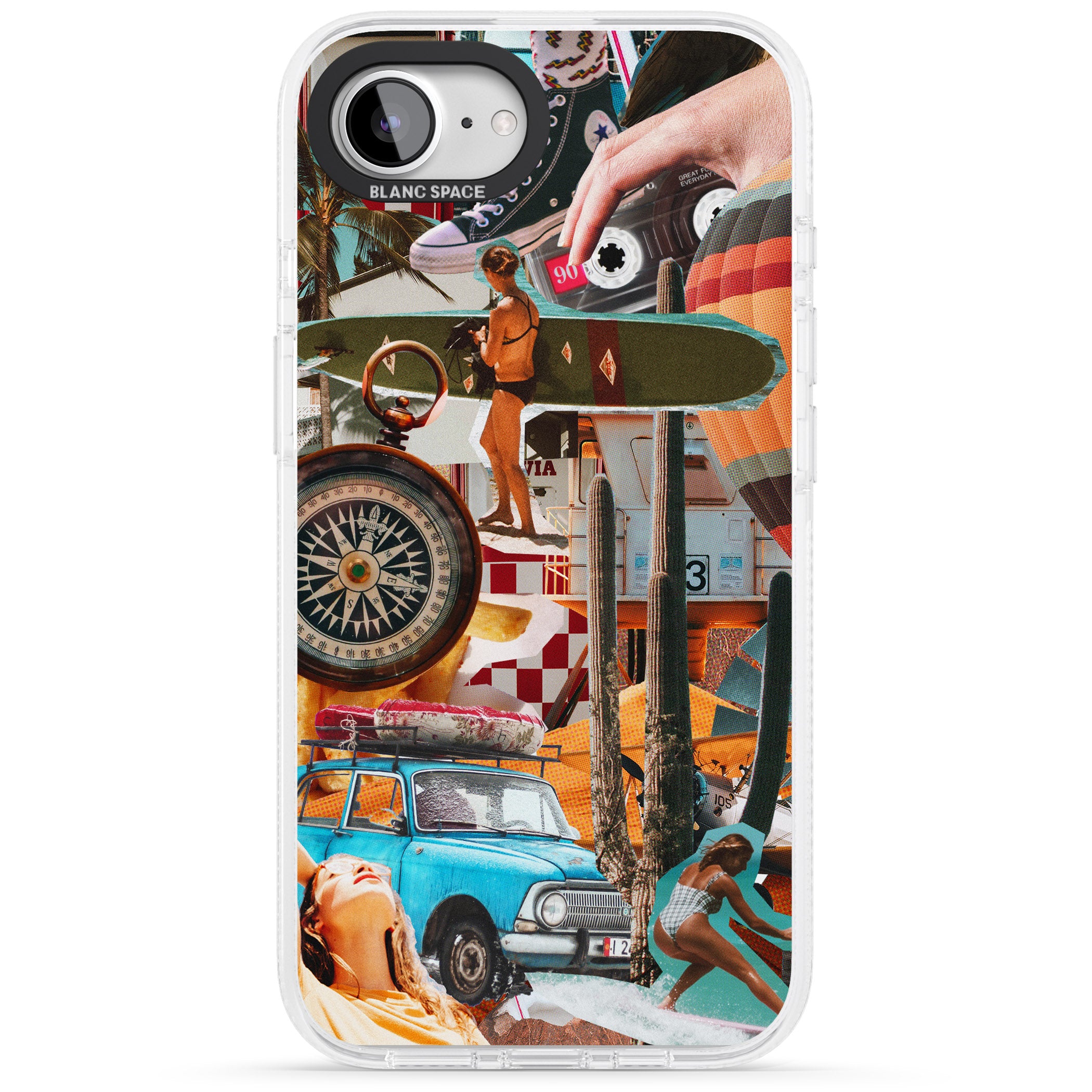 Vintage Collage: Road Trip iPhone 16e Clear Case Impact Air - Blanc Space