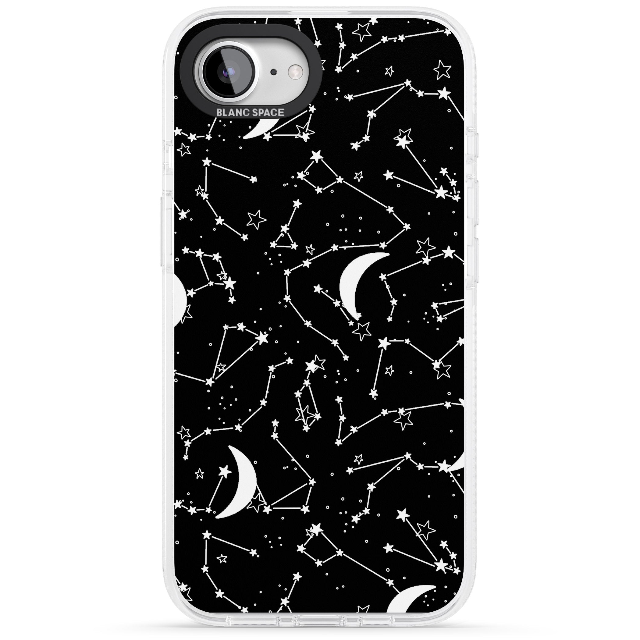 White Stars Constellations on Black iPhone 16e Clear Case Impact Air - Blanc Space
