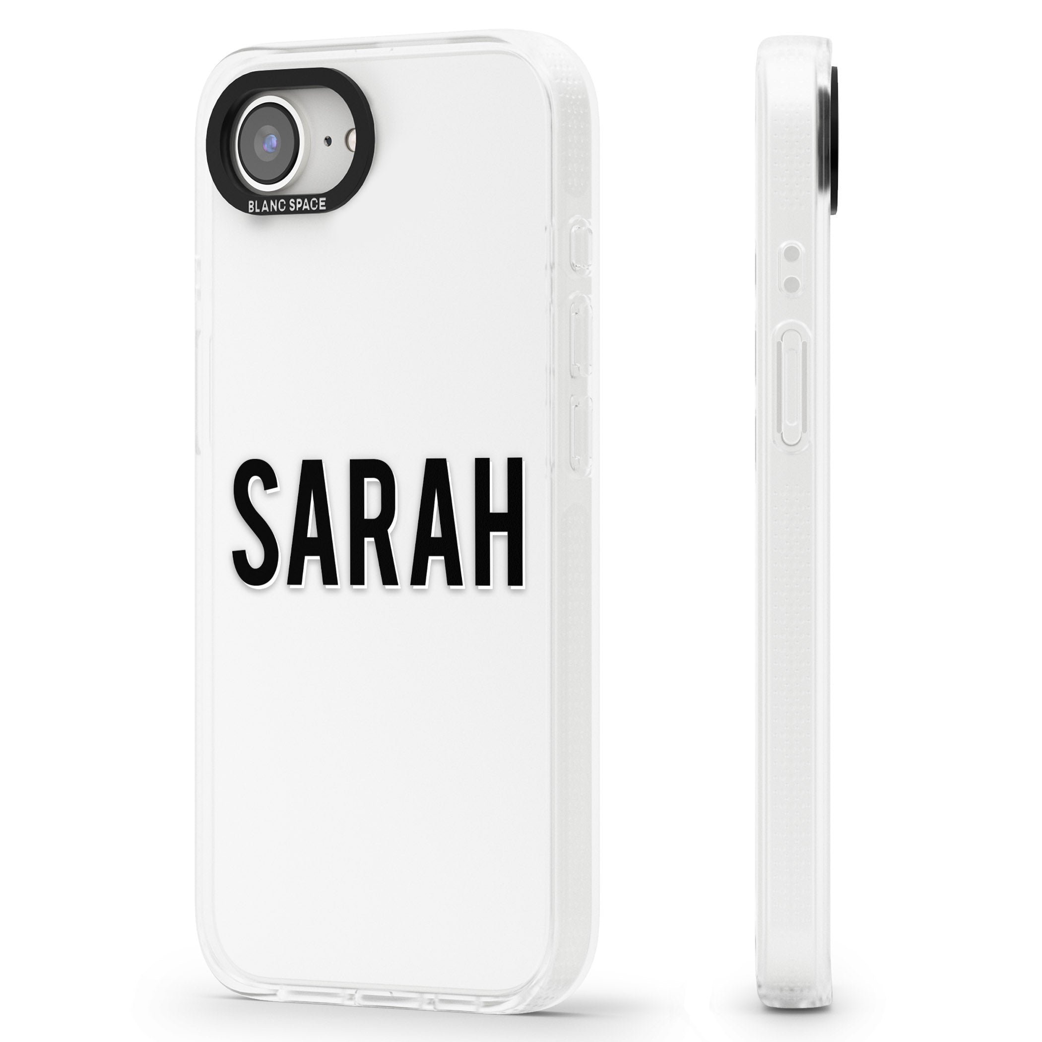 Personalised Clear Text 1A iPhone 16e Clear Case Impact Air - Blanc Space