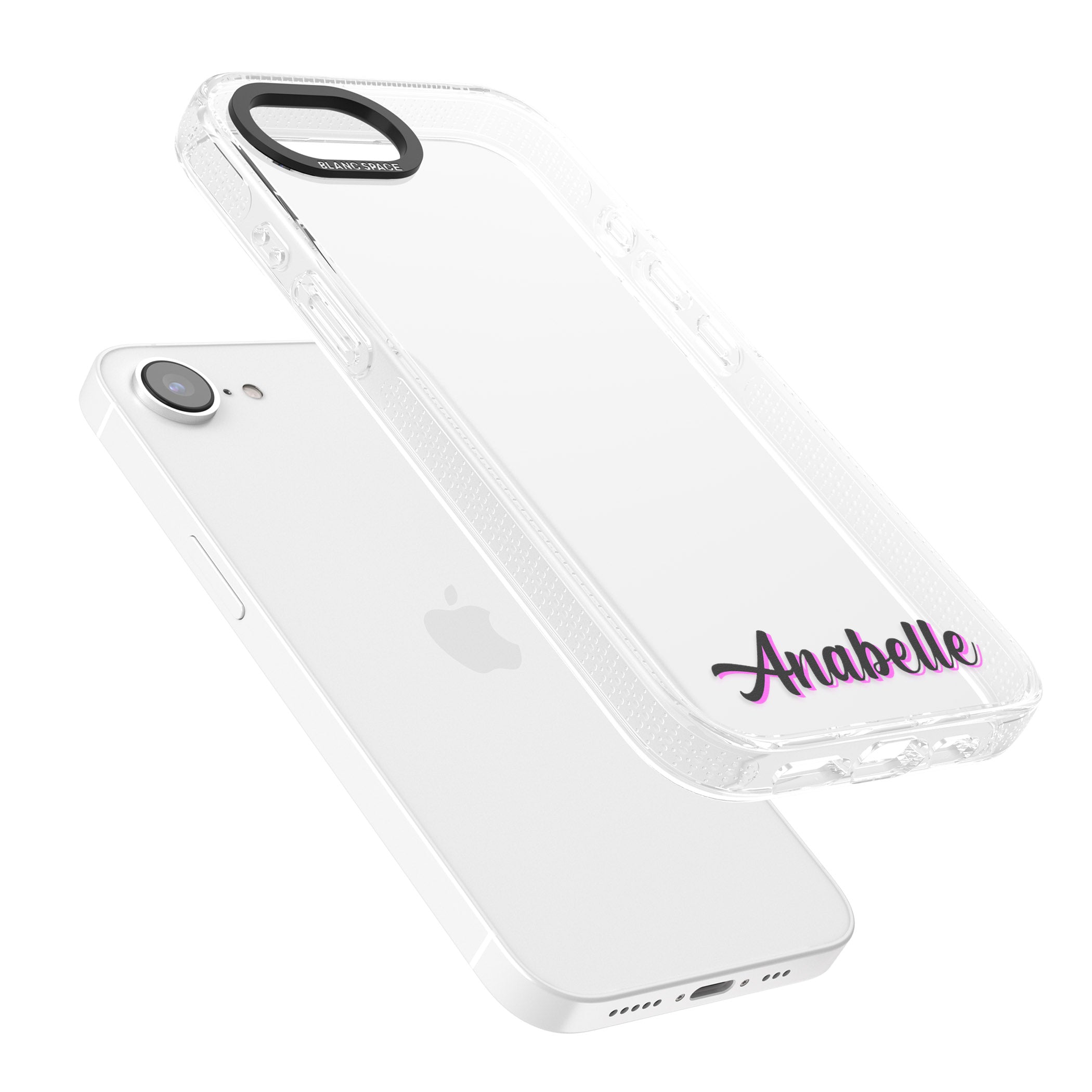 Personalised Clear Text 2B iPhone 16e Clear Case Impact Air - Blanc Space