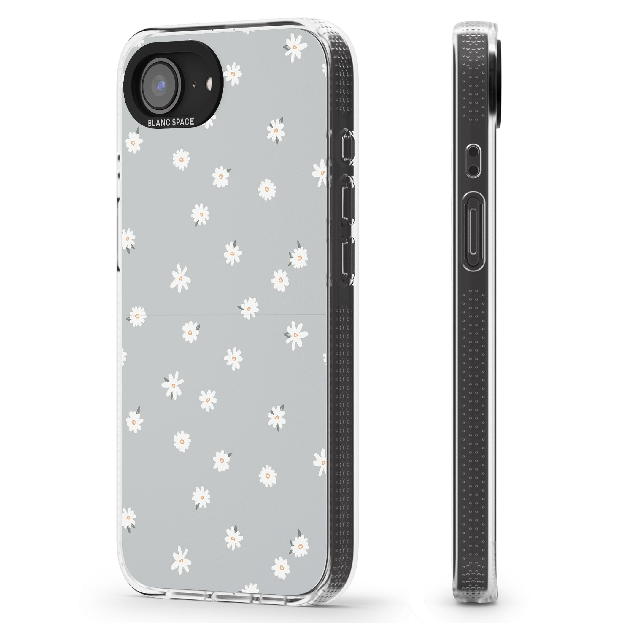 Painted Daisy Blue-Grey Cute iPhone 16e Clear Case Impact Air - Blanc Space