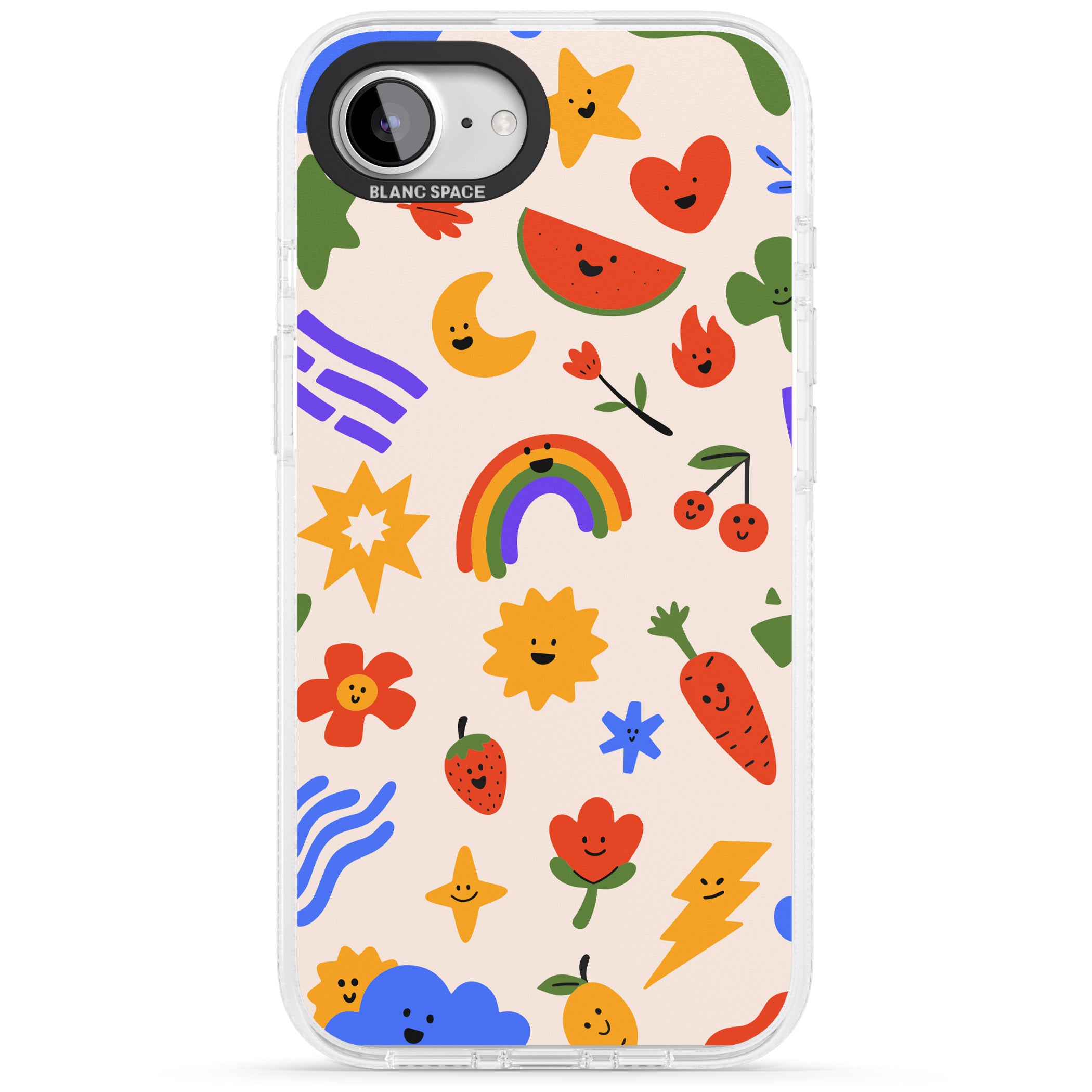 Mixed Large Kawaii Icons - Solid iPhone 16e Clear Case Impact Air - Blanc Space