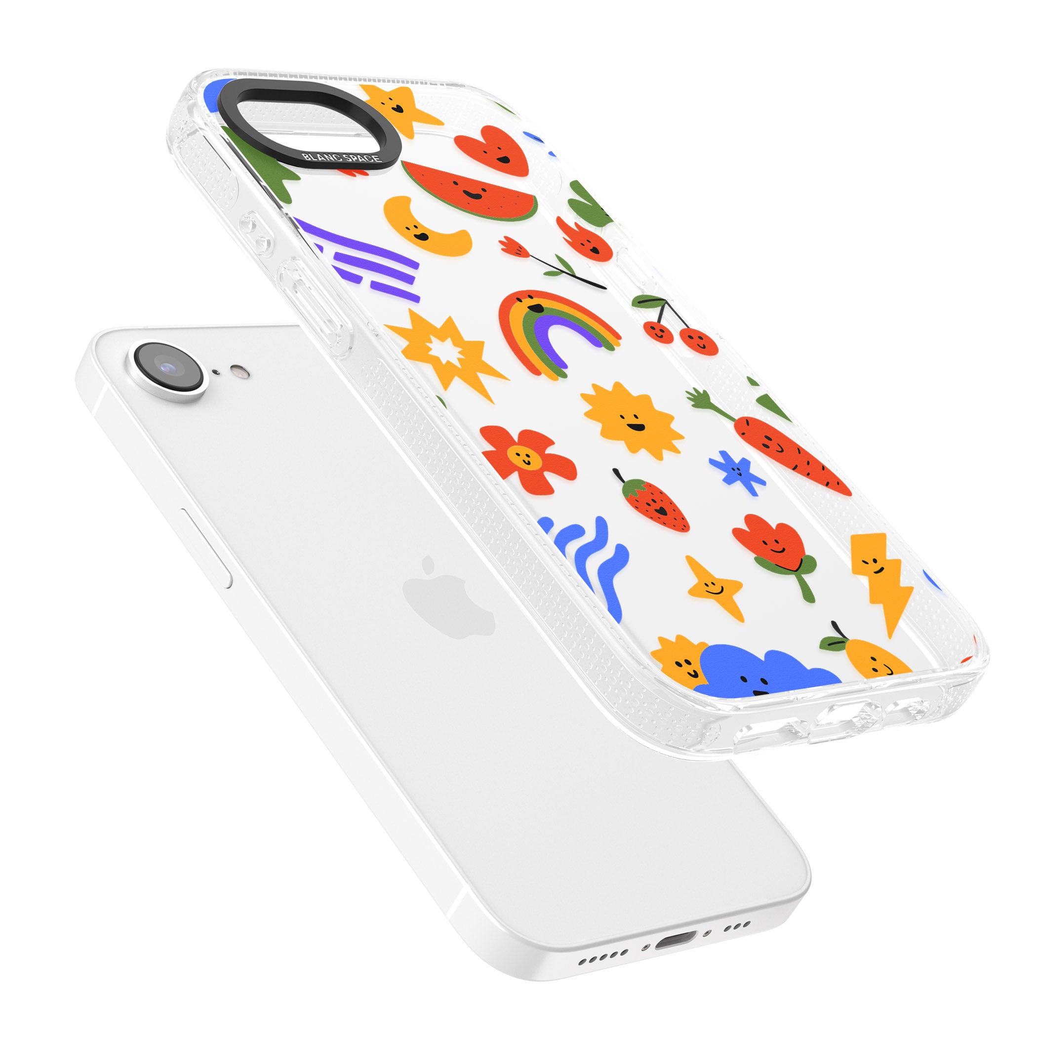Mixed Large Kawaii Icons - Clear iPhone 16e Clear Case Impact Air - Blanc Space