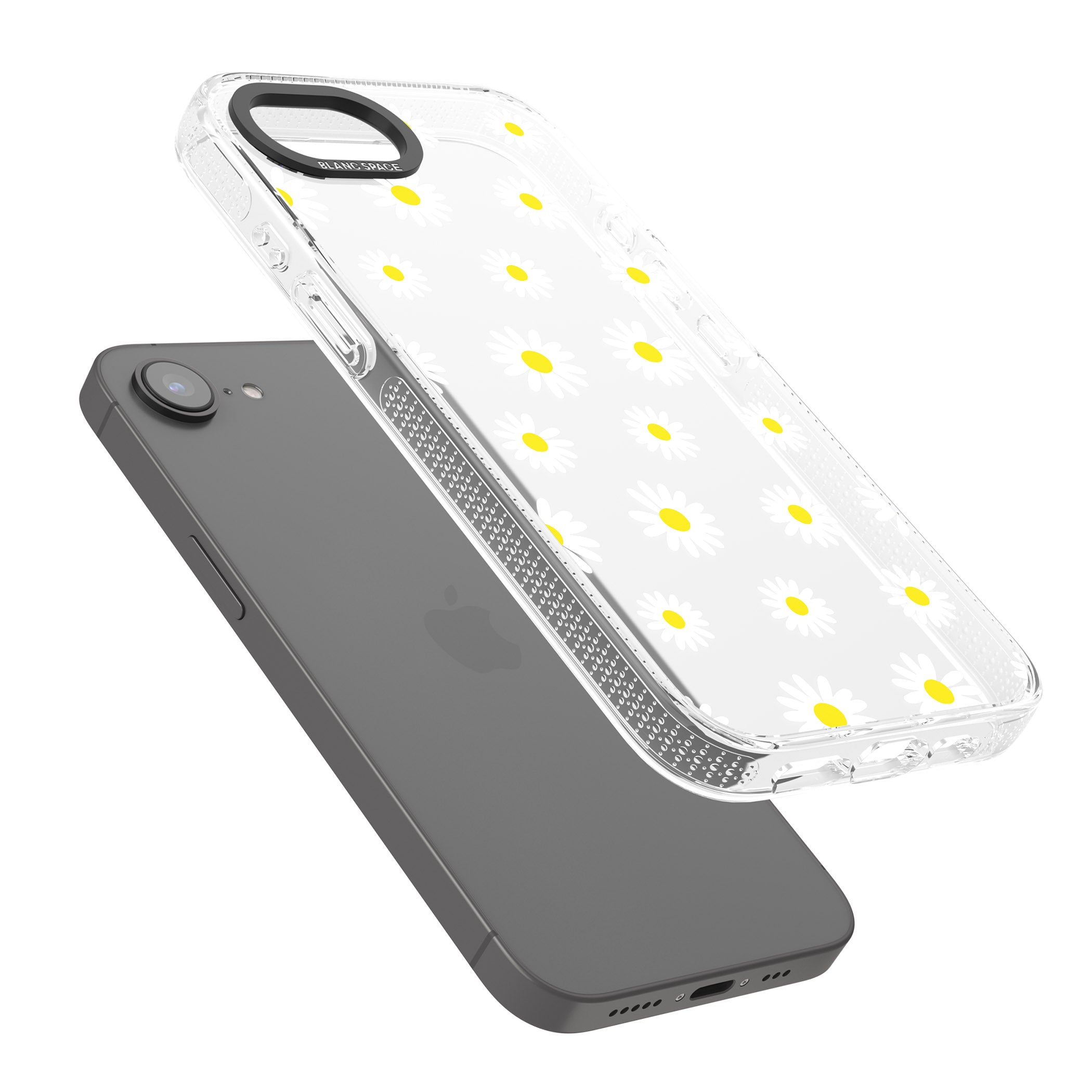 White Daisy Pattern (Clear) iPhone 16e Clear Case Impact Air - Blanc Space