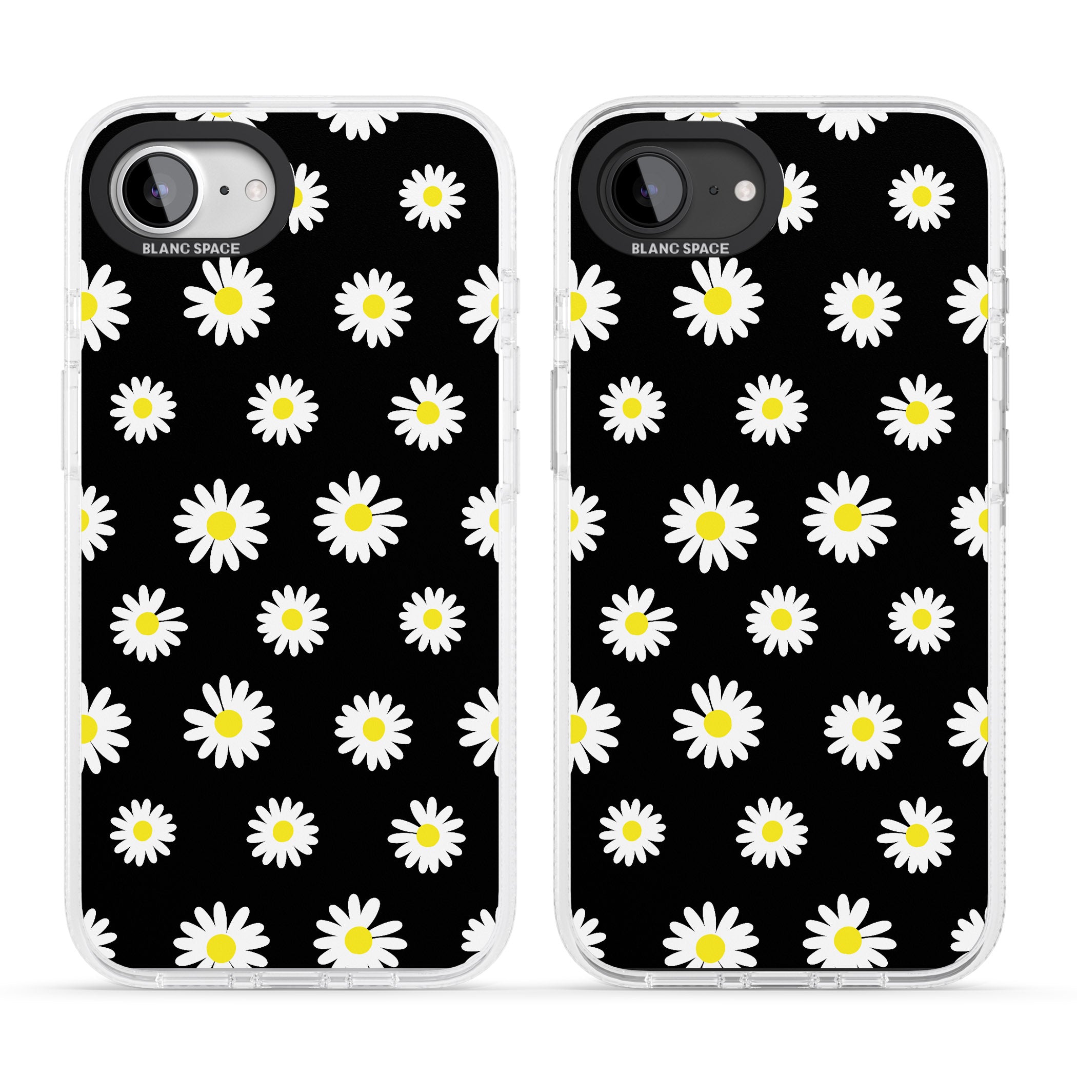 White Daisy Pattern (Black) iPhone 16e Clear Case Impact Air - Blanc Space