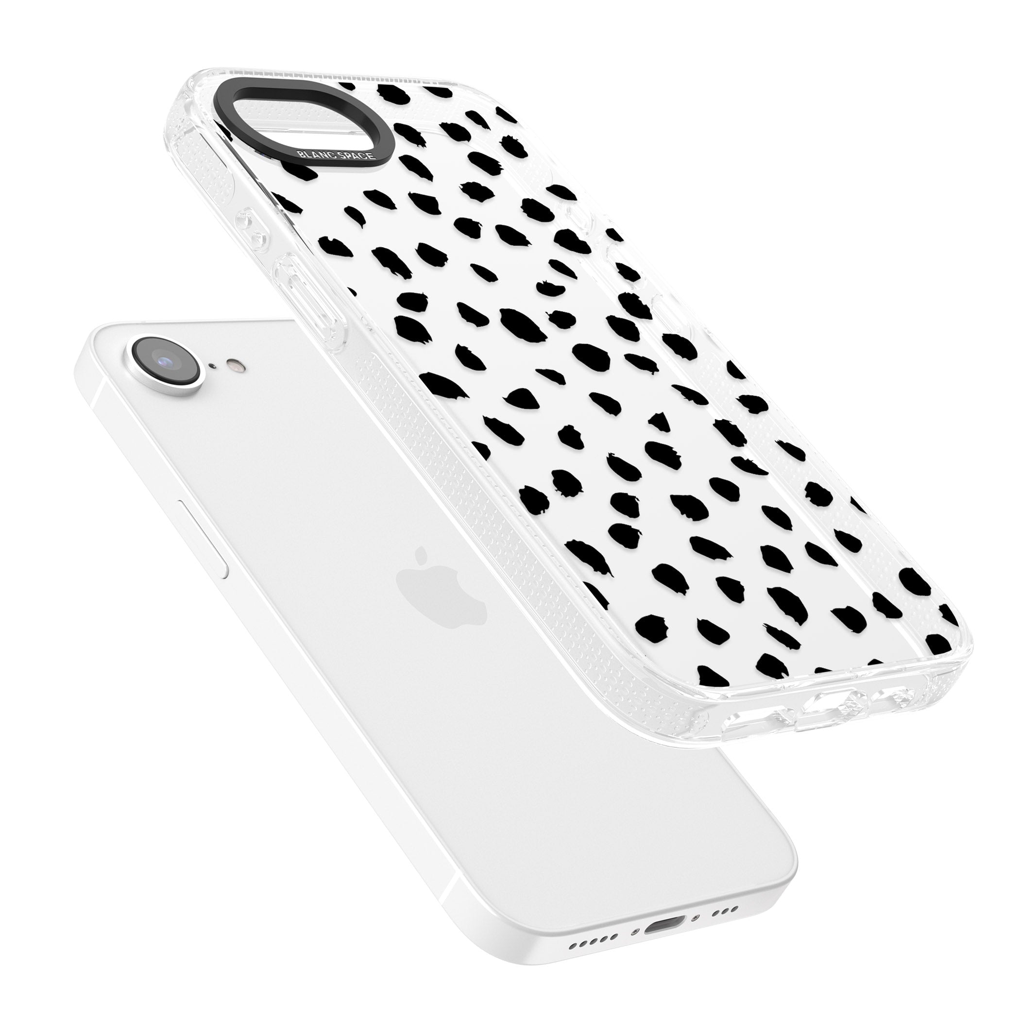 Black on Transparent Dalmatian Polka Dot Spots iPhone 16e Clear Case Impact Air - Blanc Space