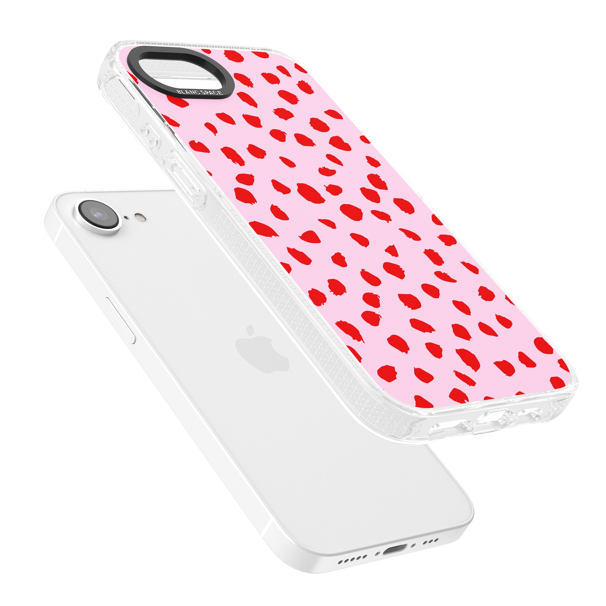 Red on Pink Dalmatian Polka Dot Spots iPhone 16e Clear Case Impact Air - Blanc Space