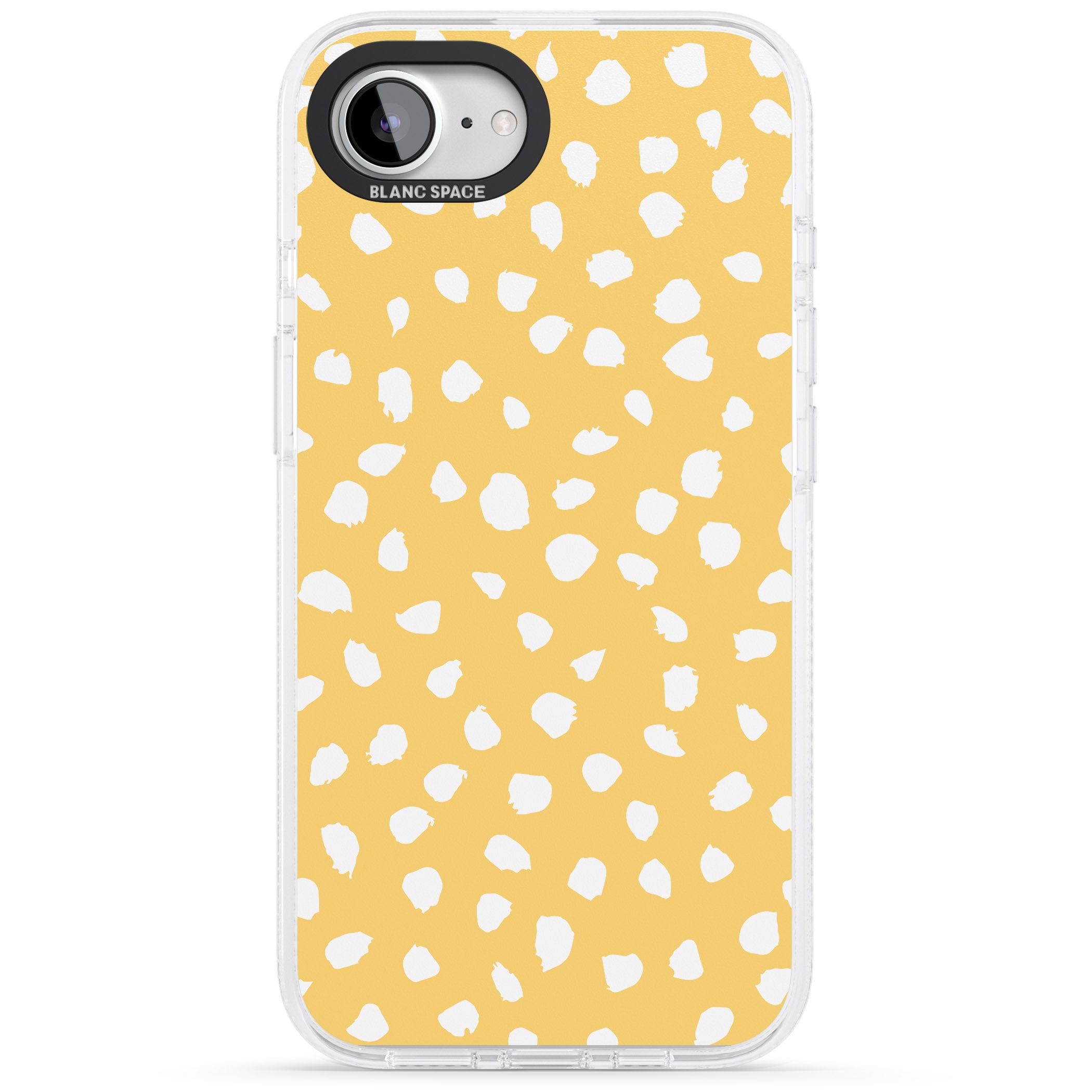 White on Yellow Dalmatian Polka Dot Spots iPhone 16e Clear Case Impact Air - Blanc Space